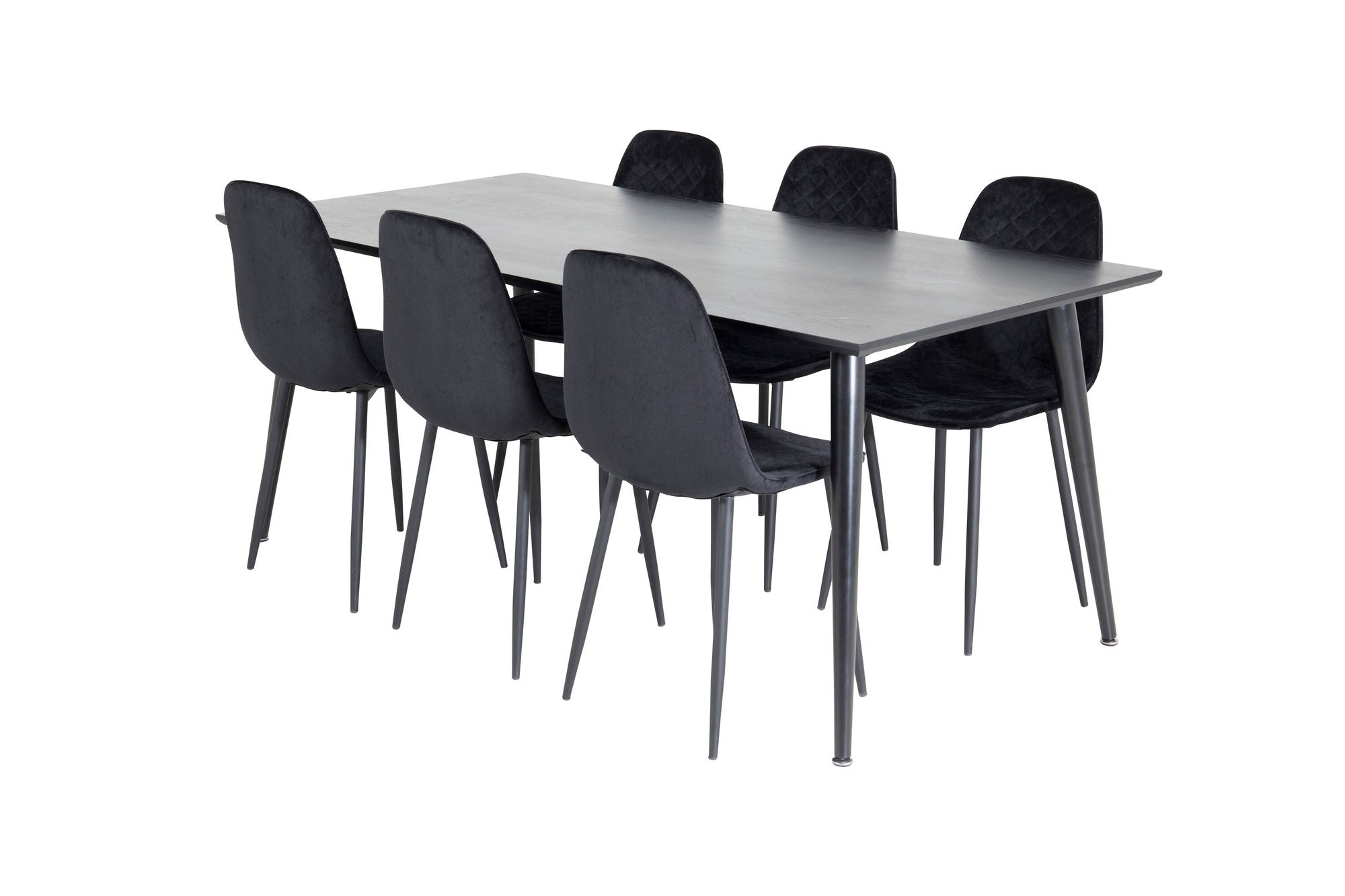 Venture Home Dipp spisebord - 180*90cm - Black Veneer / all black legs +Polar Diamond Spisebordsstol - Black Legs - Black Velvet_6