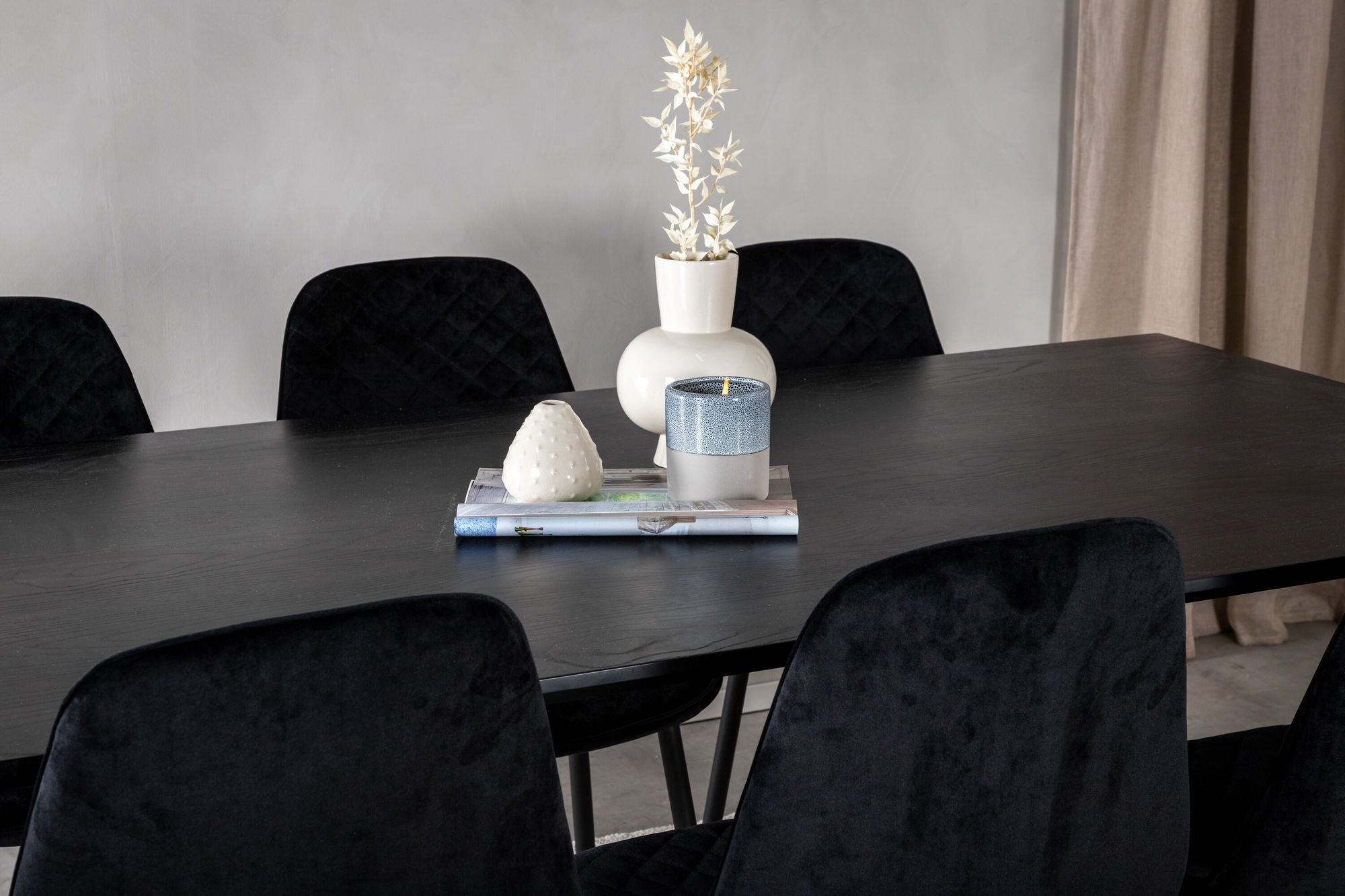 Venture Home Dipp spisebord - 180*90cm - Black Veneer / all black legs +Polar Diamond Spisebordsstol - Black Legs - Black Velvet_6