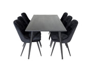 Venture Home Dipp spisebord - 180*90cm - Black Veneer / all black legs +Velvet Deluxe Spisebordsstol - Black / Black_6