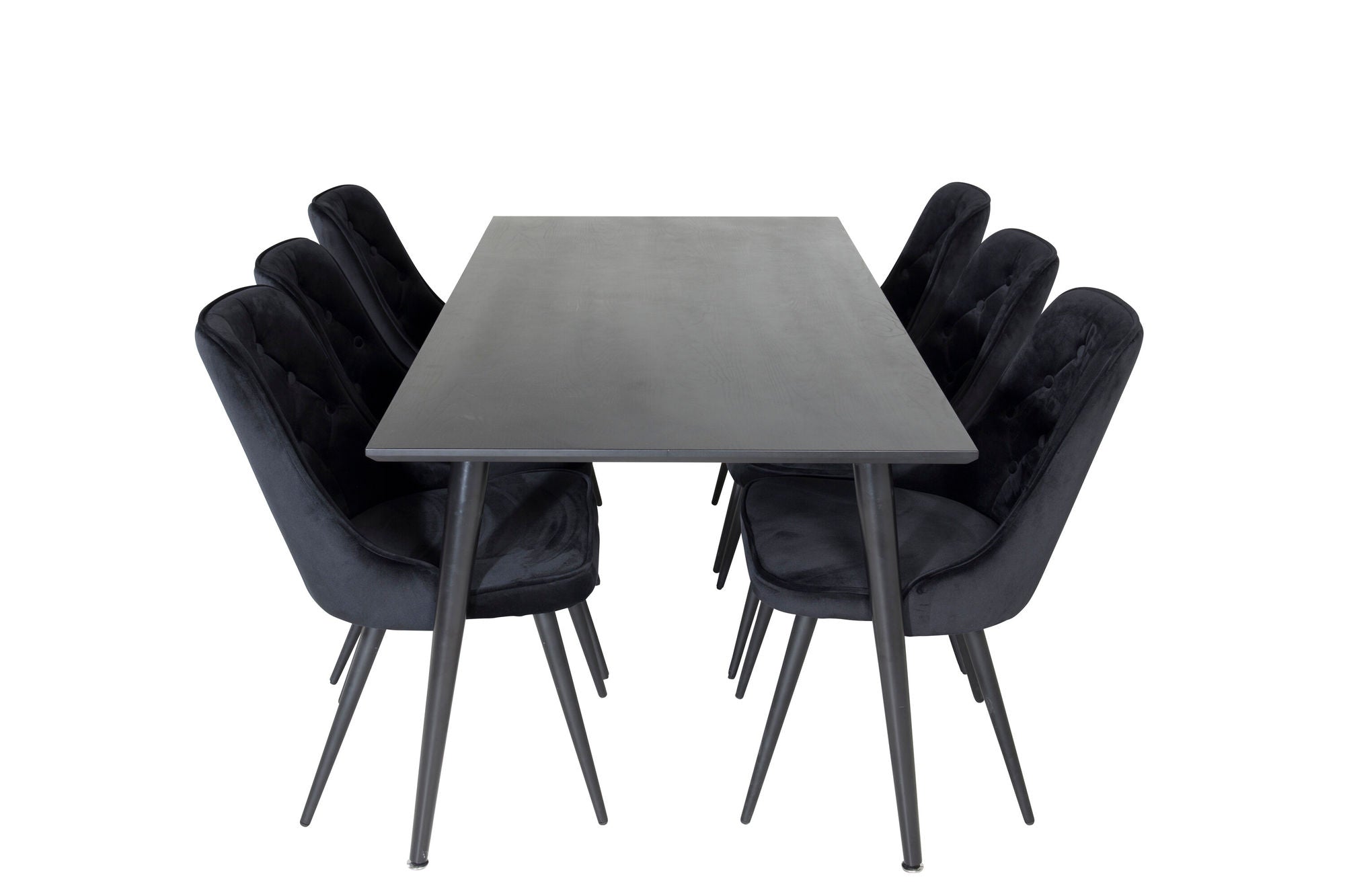 Venture Home Dipp spisebord - 180*90cm - Black Veneer / all black legs +Velvet Deluxe Spisebordsstol - Black / Black_6