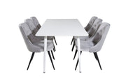 Venture Home Polar spisebord 180 cm - White top / White Legs+Velvet Deluxe Spisebordsstol - Light Grey / Black_6