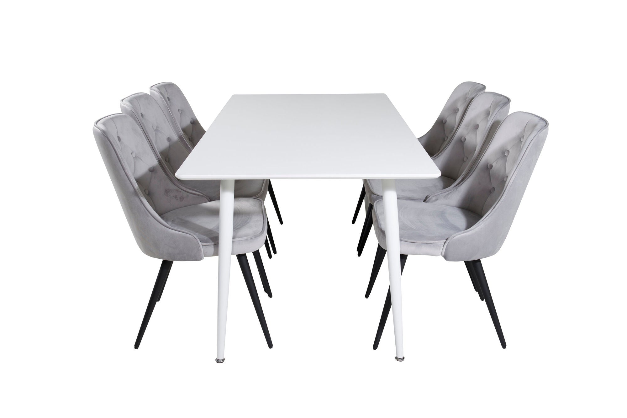 Venture Home Polar spisebord 180 cm - White top / White Legs+Velvet Deluxe Spisebordsstol - Light Grey / Black_6