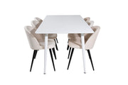 Venture Home Polar spisebord 180 cm - White top / White Legs+Velvet Spisebordsstol - Beige / Black_6