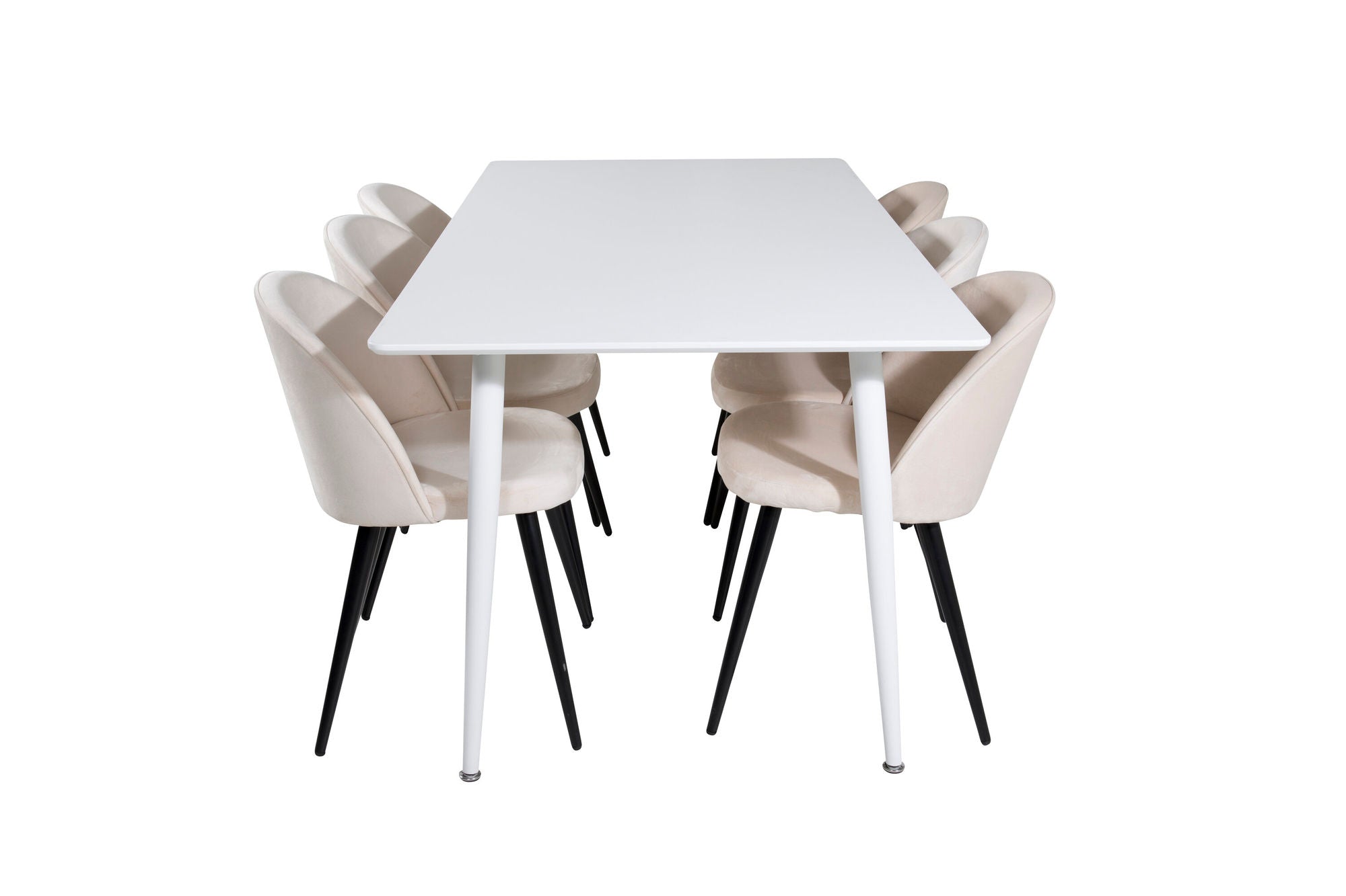 Venture Home Polar spisebord 180 cm - White top / White Legs+Velvet Spisebordsstol - Beige / Black_6
