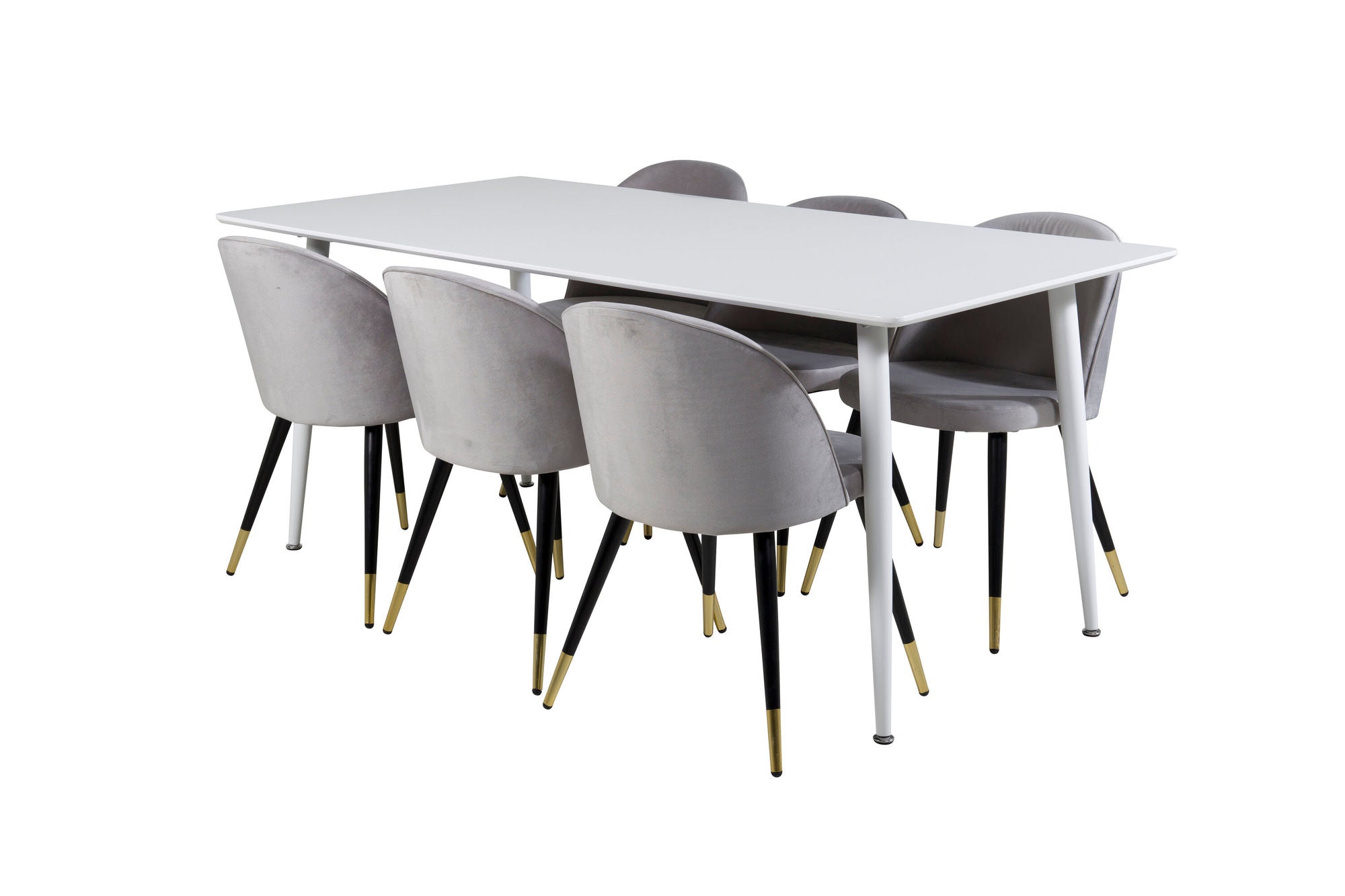 Venture Home Polar spisebord 180 cm - White top / White Legs+Velvet Spisebordsstol Brass - Light Grey / Black_6
