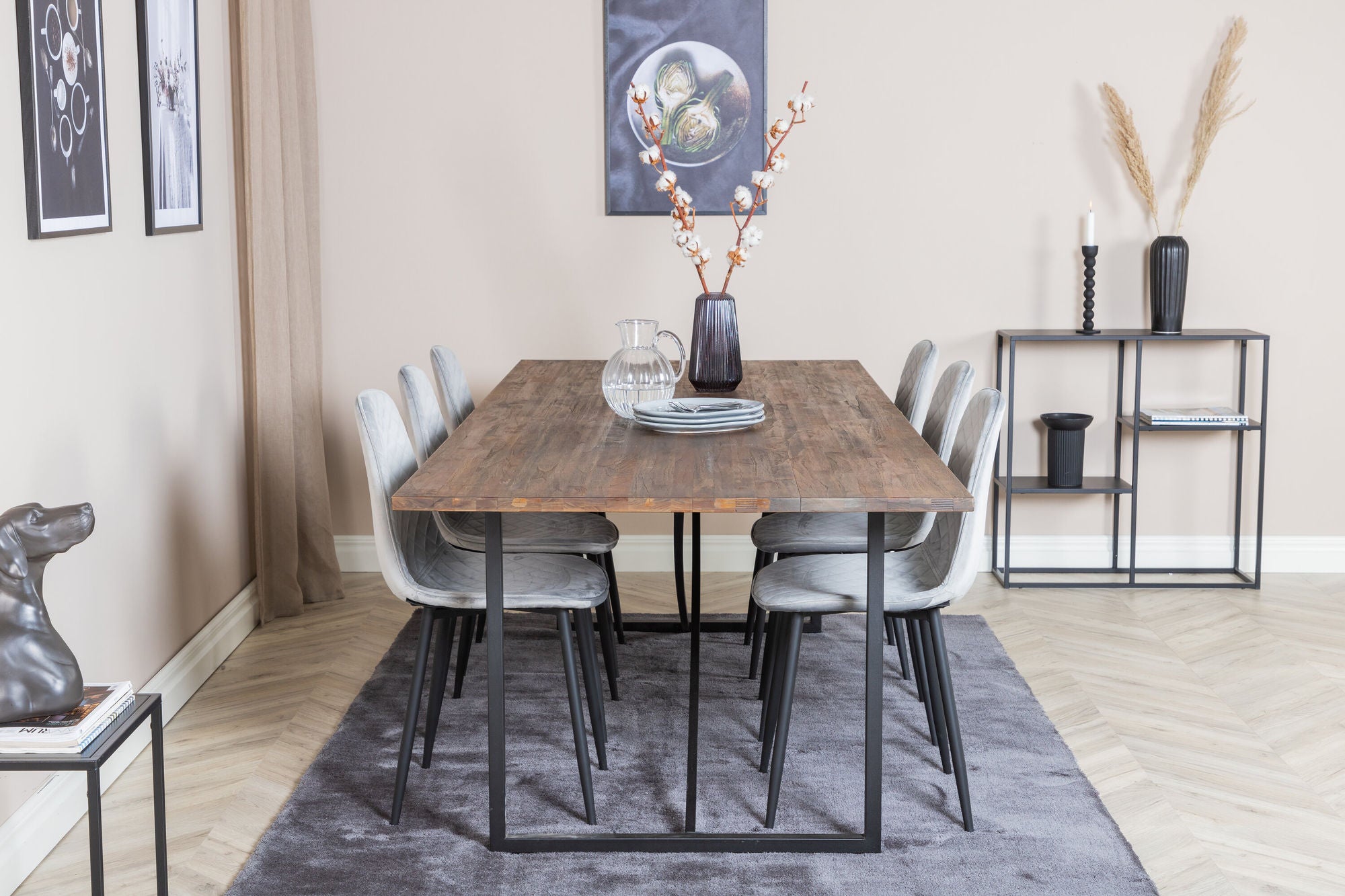 Venture Home Padang spisebord - 250*100*H76 - Dark Teak / Black+Polar Diamond Spisebordsstol - Black Legs - Grey Velvet_6