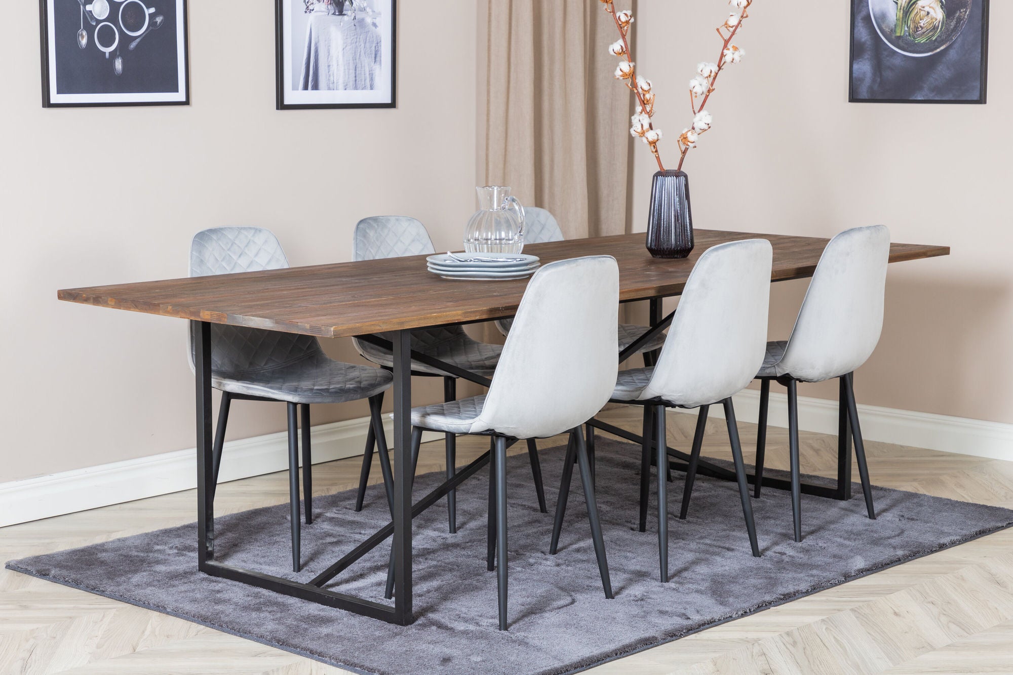 Venture Home Padang spisebord - 250*100*H76 - Dark Teak / Black+Polar Diamond Spisebordsstol - Black Legs - Grey Velvet_6