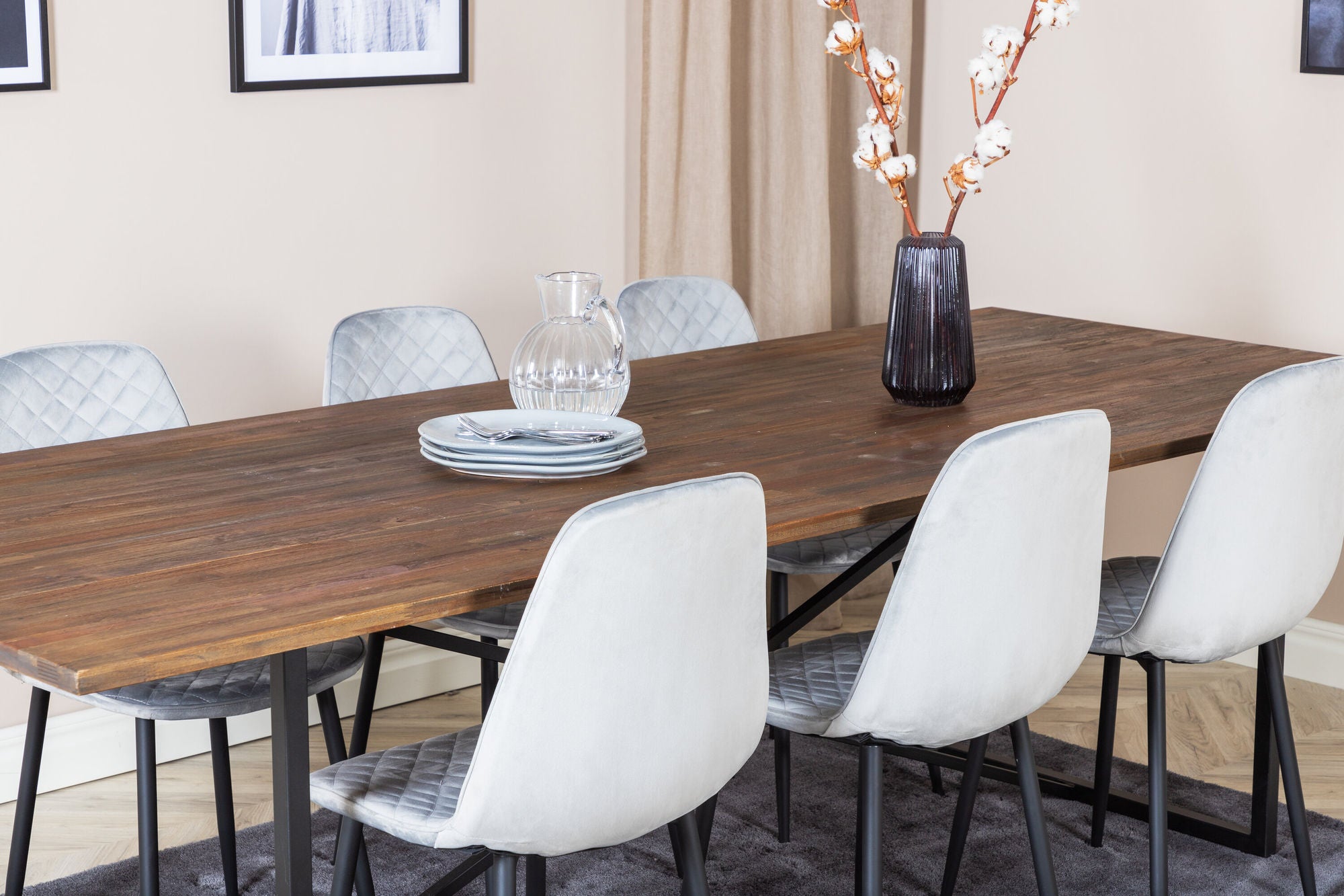 Venture Home Padang spisebord - 250*100*H76 - Dark Teak / Black+Polar Diamond Spisebordsstol - Black Legs - Grey Velvet_6