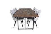 Venture Home Padang spisebord - 250*100*H76 - Dark Teak / Black+Velvet Deluxe Spisebordsstol - Black Legs - Light Grey Fabric_6