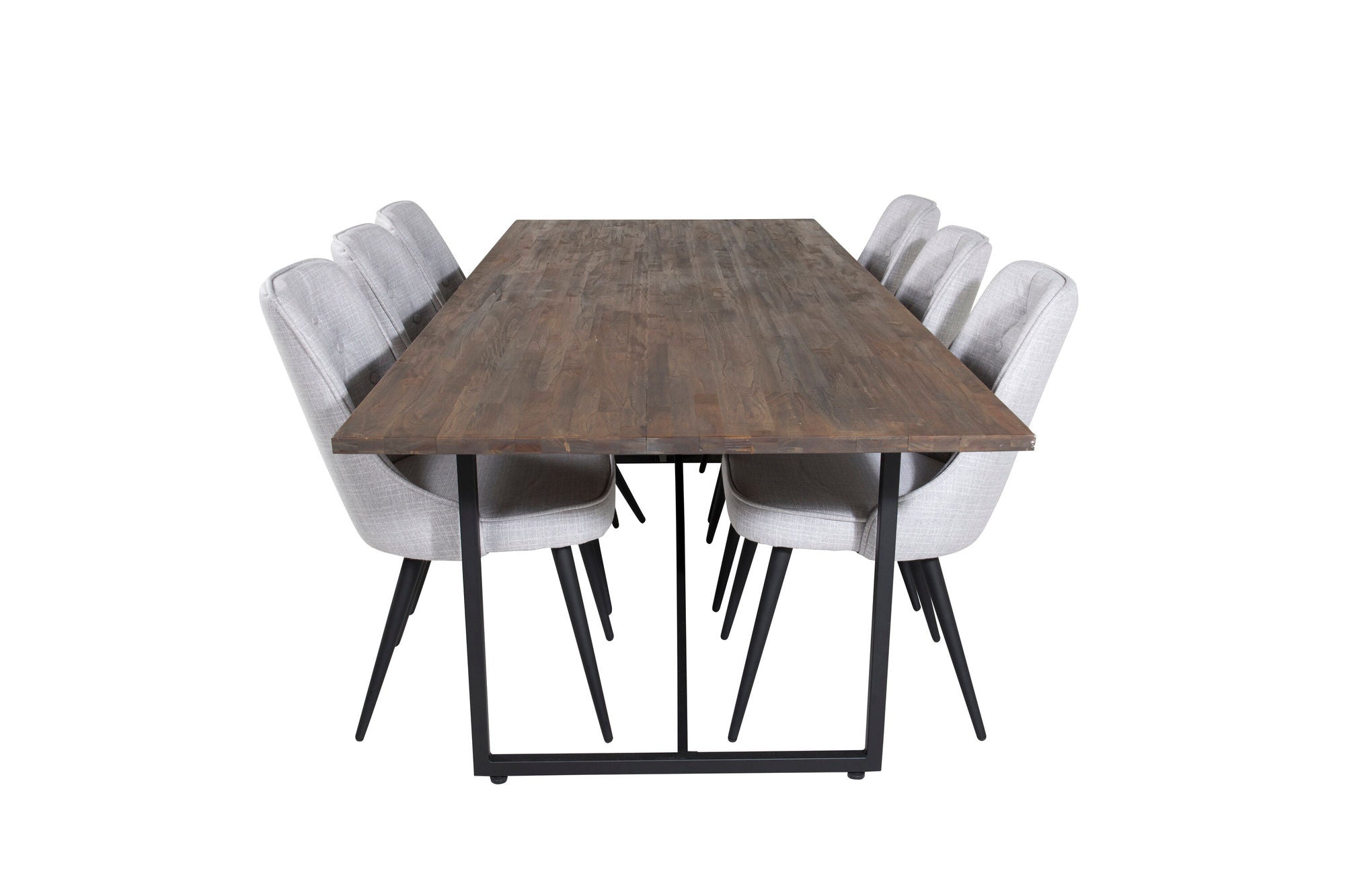 Venture Home Padang spisebord - 250*100*H76 - Dark Teak / Black+Velvet Deluxe Spisebordsstol - Black Legs - Light Grey Fabric_6