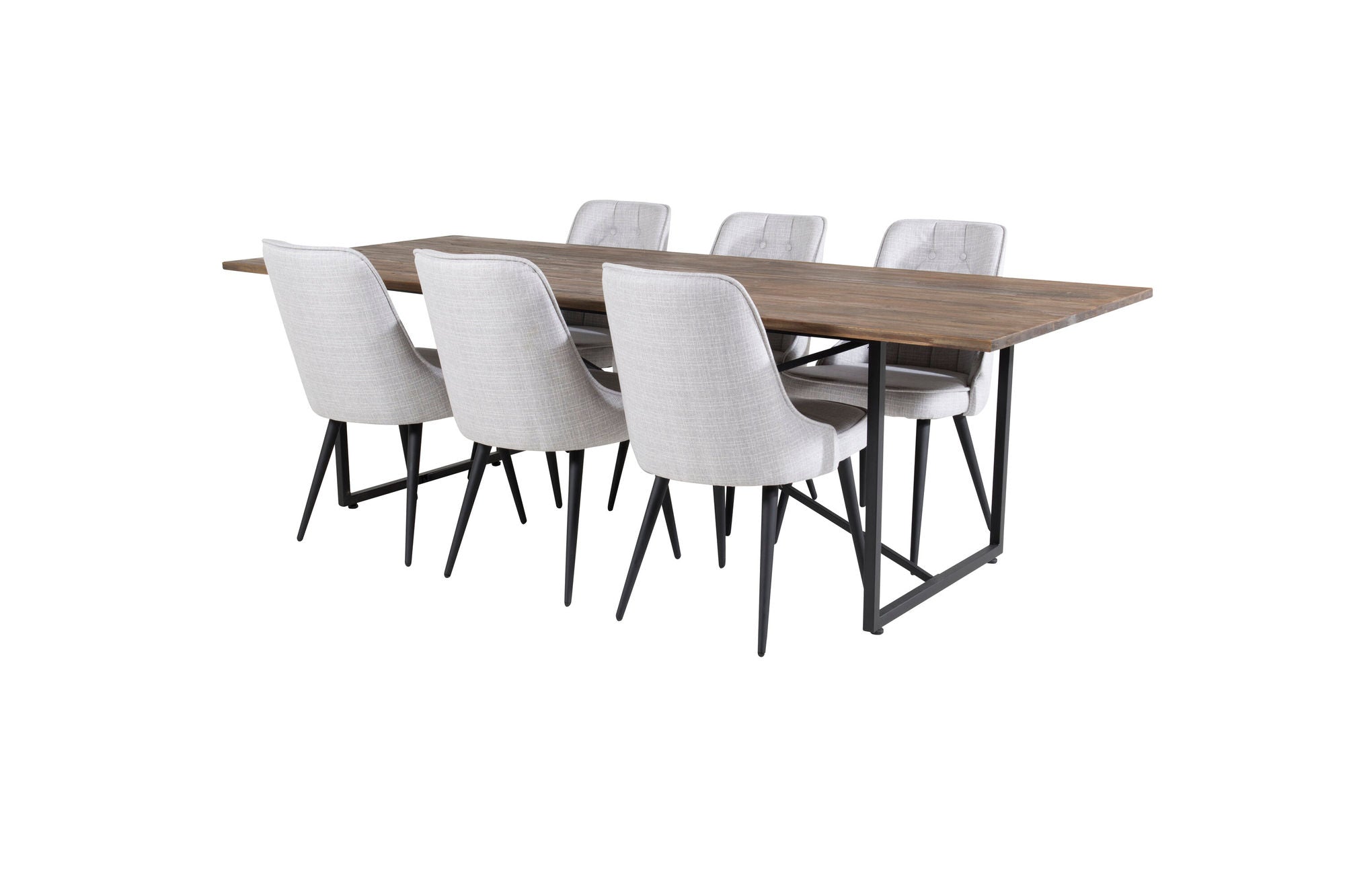 Venture Home Padang spisebord - 250*100*H76 - Dark Teak / Black+Velvet Deluxe Spisebordsstol - Black Legs - Light Grey Fabric_6