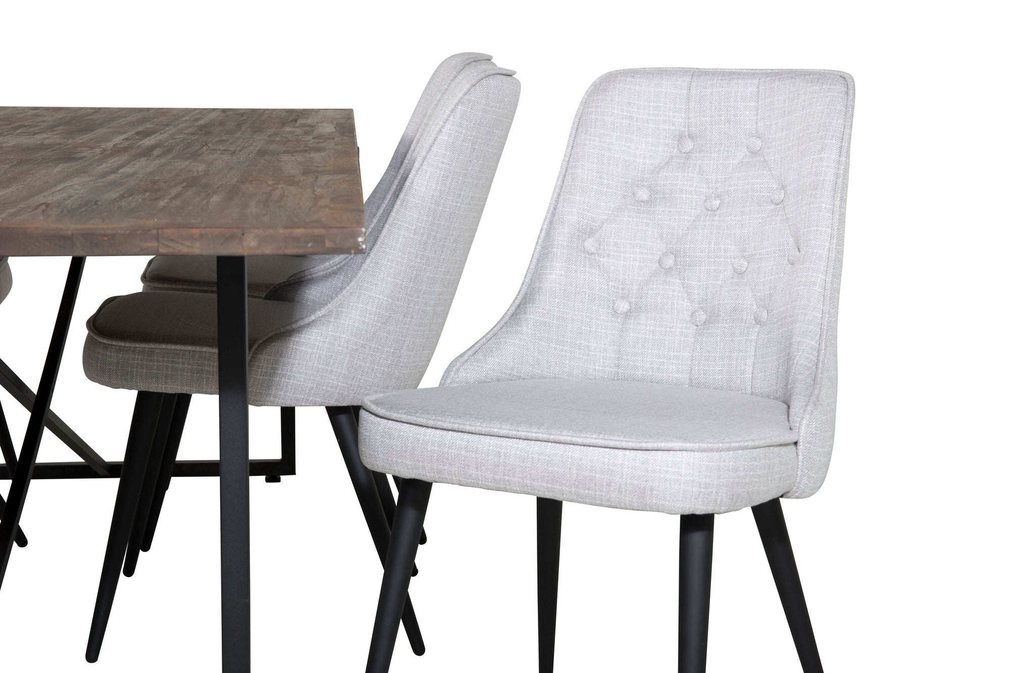 Venture Home Padang spisebord - 250*100*H76 - Dark Teak / Black+Velvet Deluxe Spisebordsstol - Black Legs - Light Grey Fabric_6