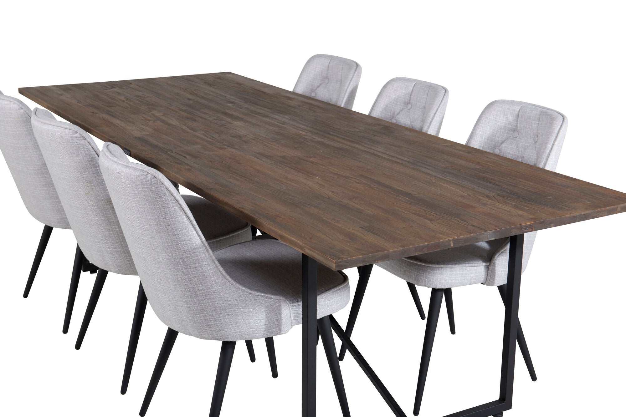 Venture Home Padang spisebord - 250*100*H76 - Dark Teak / Black+Velvet Deluxe Spisebordsstol - Black Legs - Light Grey Fabric_6