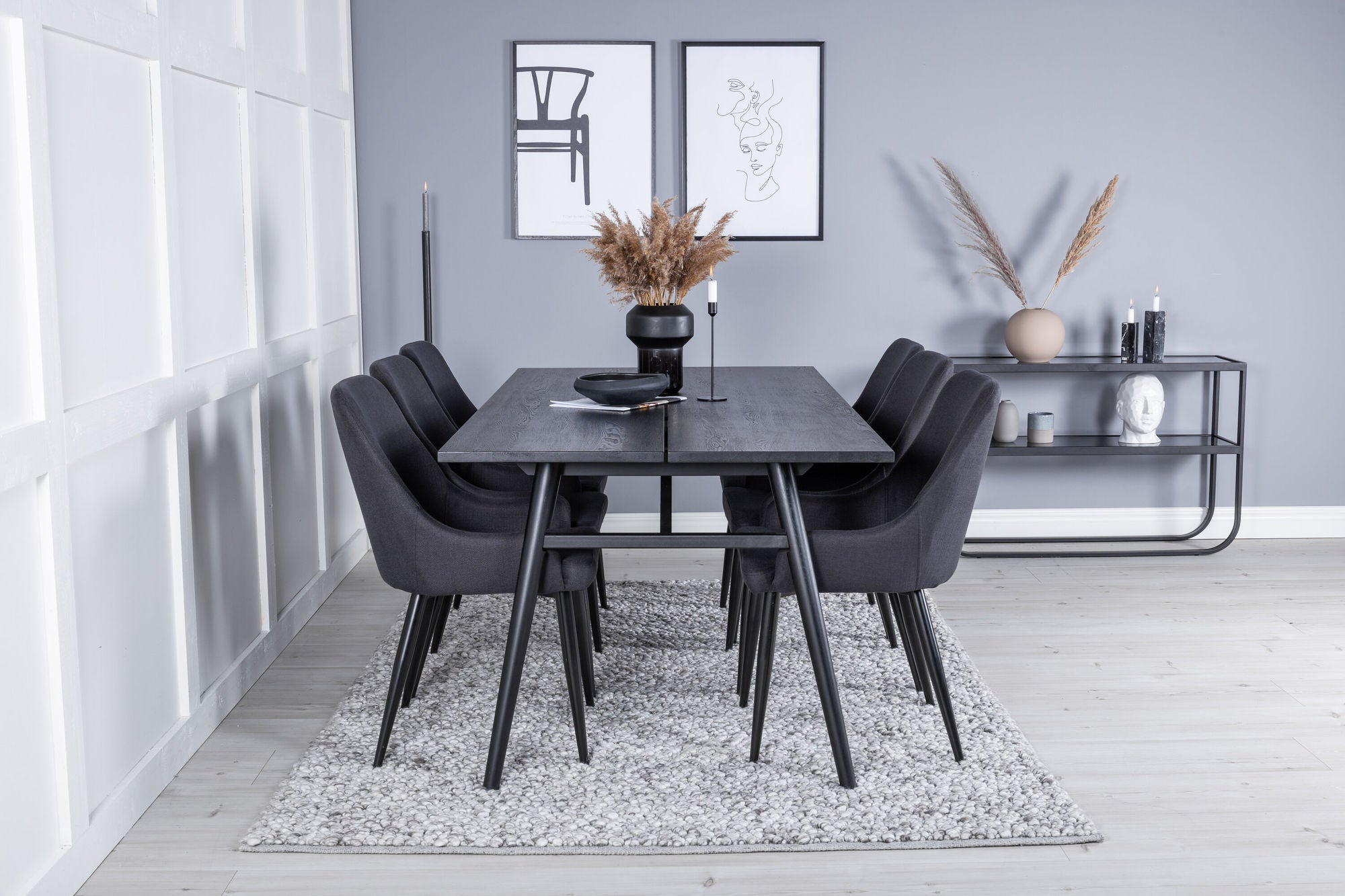 Venture Home Sleek Extentionbord Black Brushed - 195*95+Plaza Spisebordsstol - Black Legs - Black Fabric_6