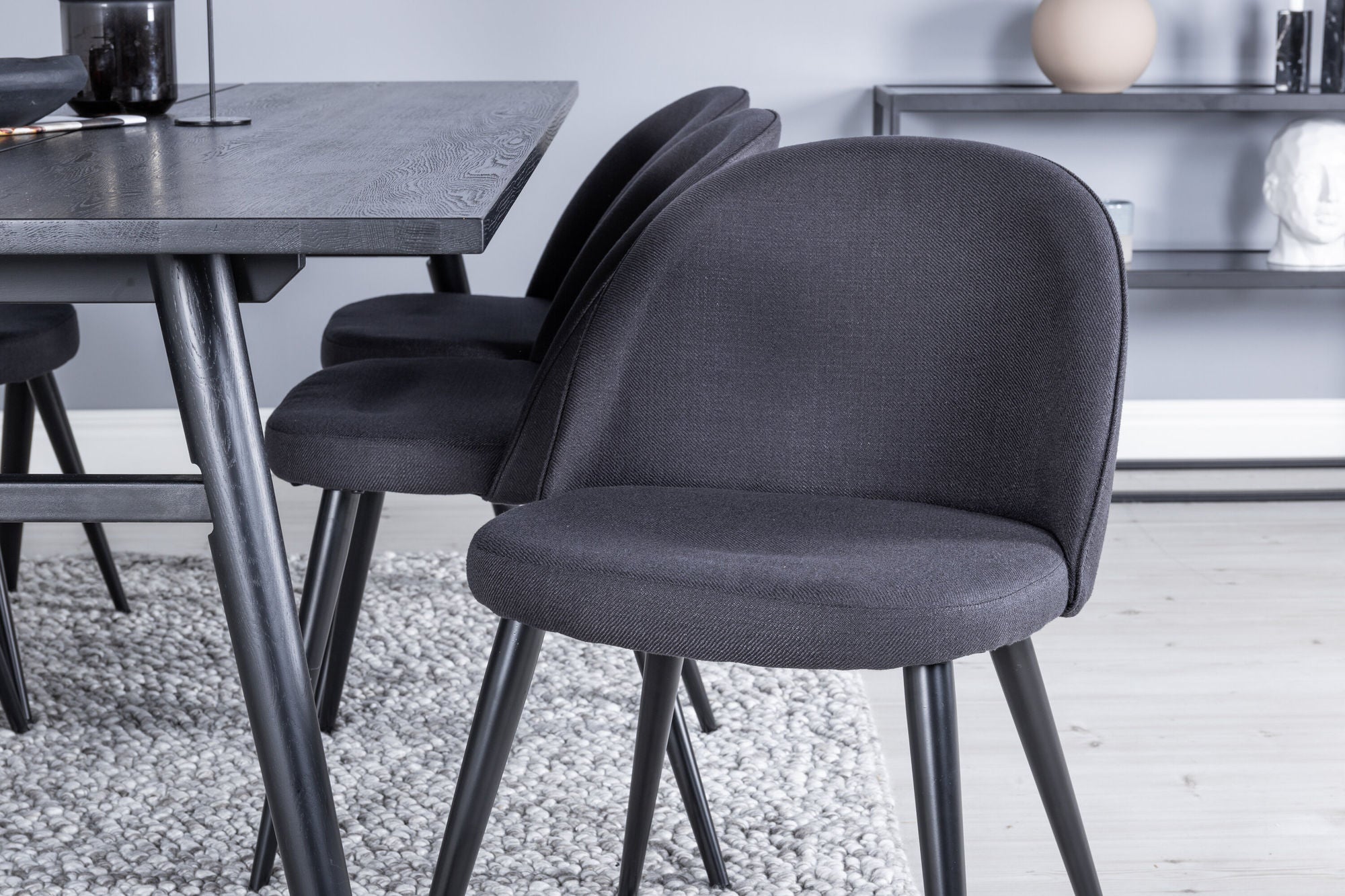 Venture Home Sleek Extentionbord Black Brushed - 195*95+Velvet Dining Chiar - Black legs- Black Fabric_6