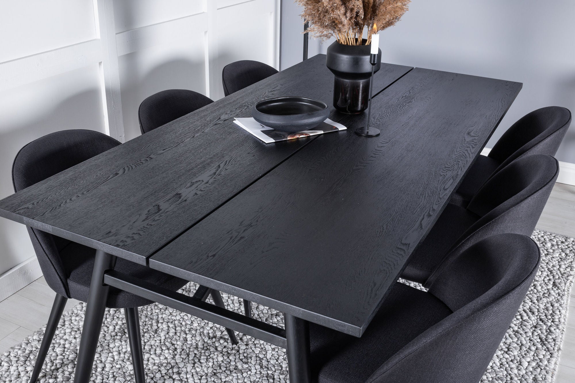 Venture Home Sleek Extentionbord Black Brushed - 195*95+Velvet Dining Chiar - Black legs- Black Fabric_6