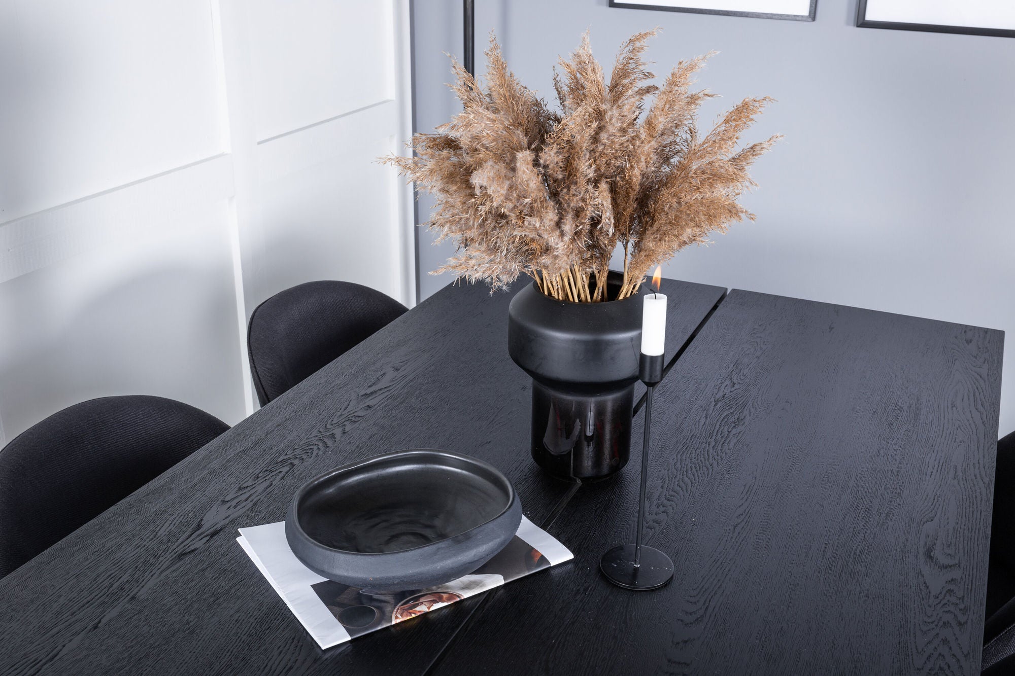 Venture Home Sleek Extentionbord Black Brushed - 195*95+Velvet Dining Chiar - Black legs- Black Fabric_6
