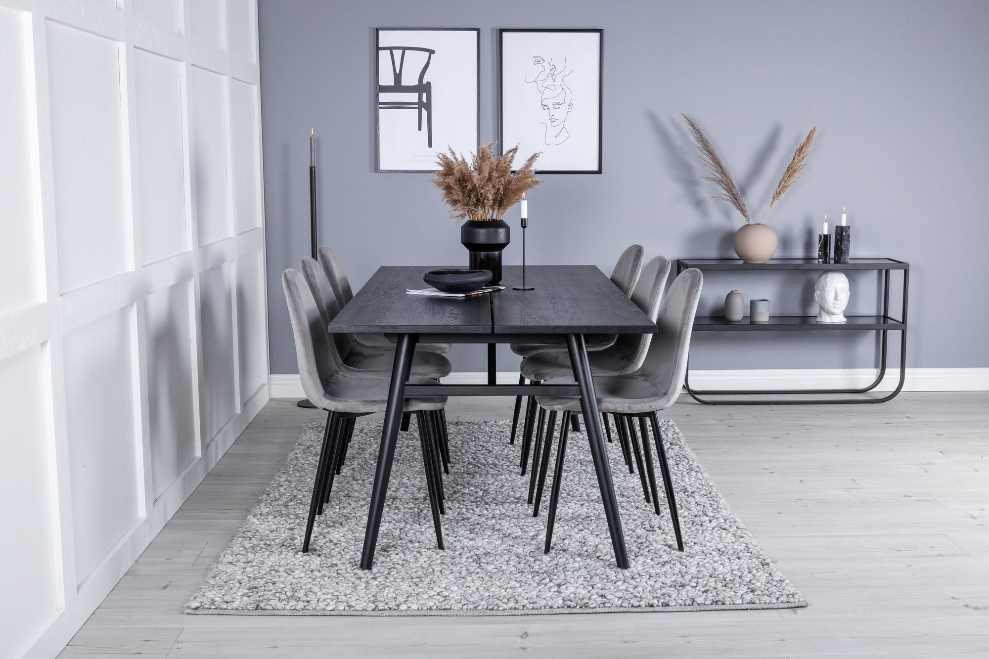 Venture Home Sleek Extentionbord Black Brushed - 195*95+Polar Spisebordsstol - Black legs / Light Grey Velvet (ersätter 19902-885)_6