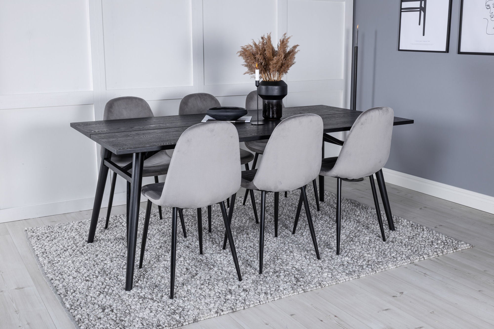 Venture Home Sleek Extentionbord Black Brushed - 195*95+Polar Spisebordsstol - Black legs / Light Grey Velvet (ersätter 19902-885)_6