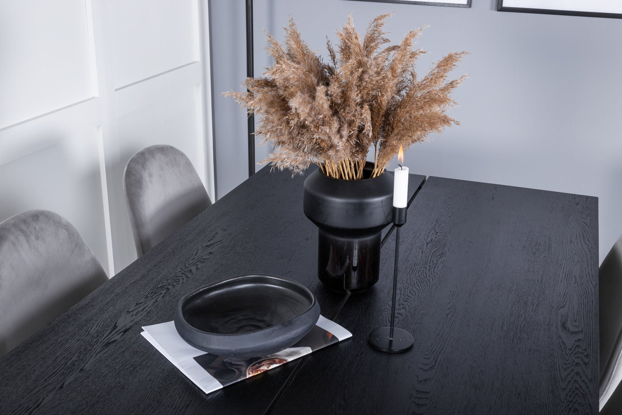 Venture Home Sleek Extentionbord Black Brushed - 195*95+Polar Spisebordsstol - Black legs / Light Grey Velvet (ersätter 19902-885)_6