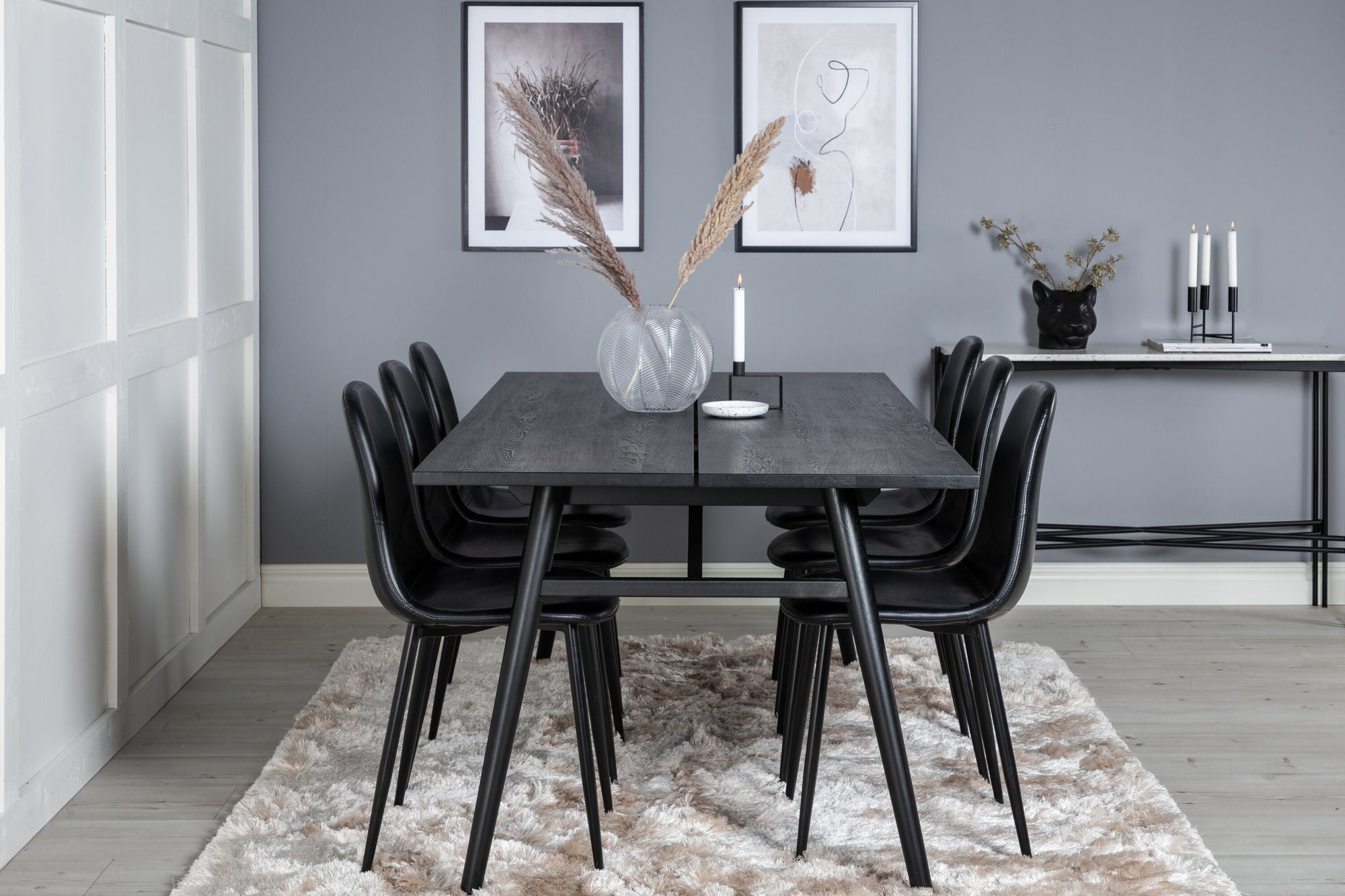 Venture Home Sleek Extentionbord Black Brushed - 195*95+Polar Spisebordsstol - Black / Black_6