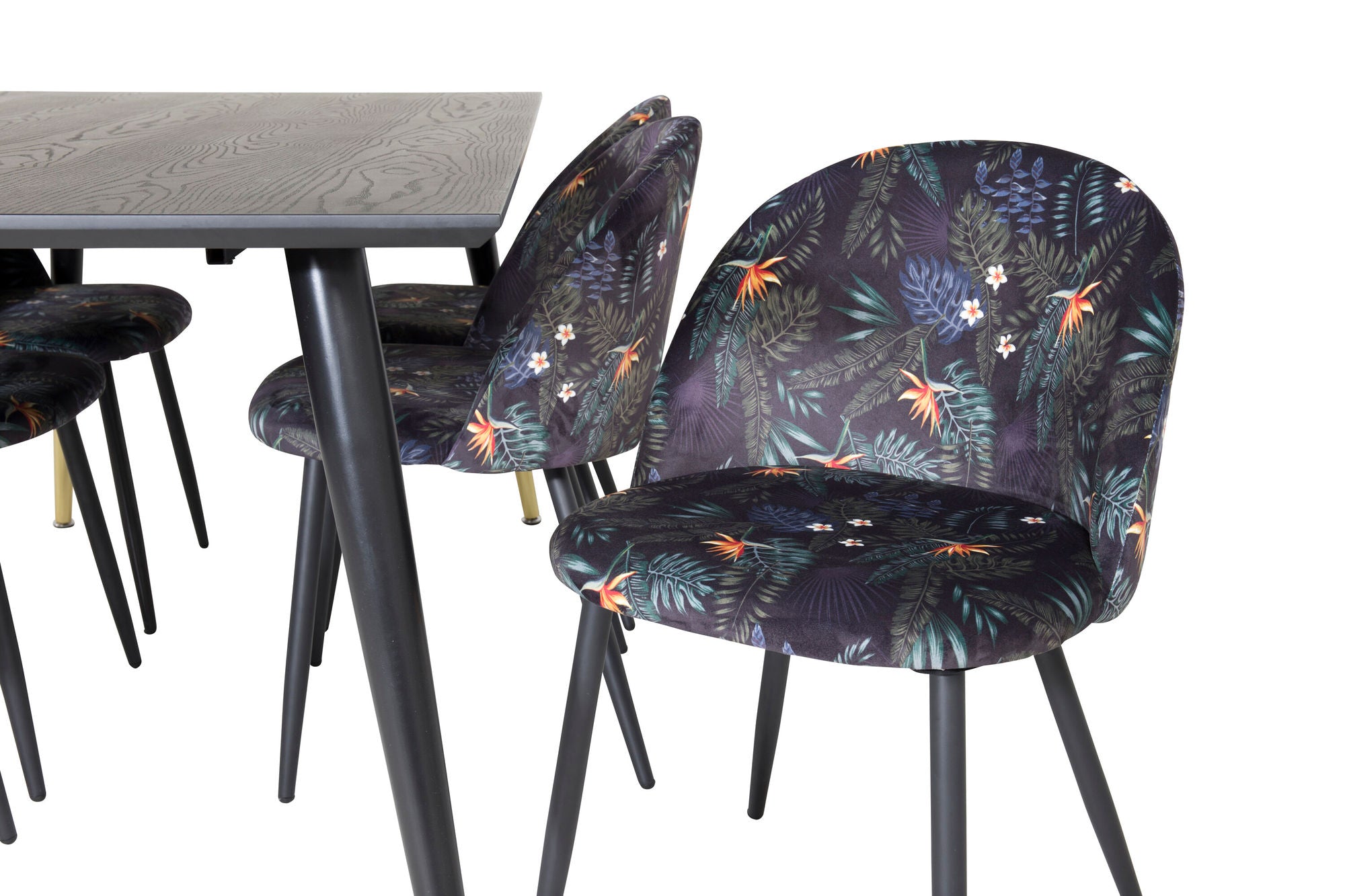 Venture Home Dipp spisebord - 180*90cm - Black / Black Brass+Velvet Spisebordsstol - Black Flower fabric_6