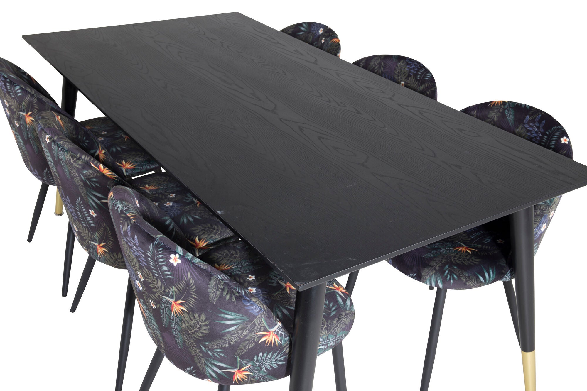 Venture Home Dipp spisebord - 180*90cm - Black / Black Brass+Velvet Spisebordsstol - Black Flower fabric_6