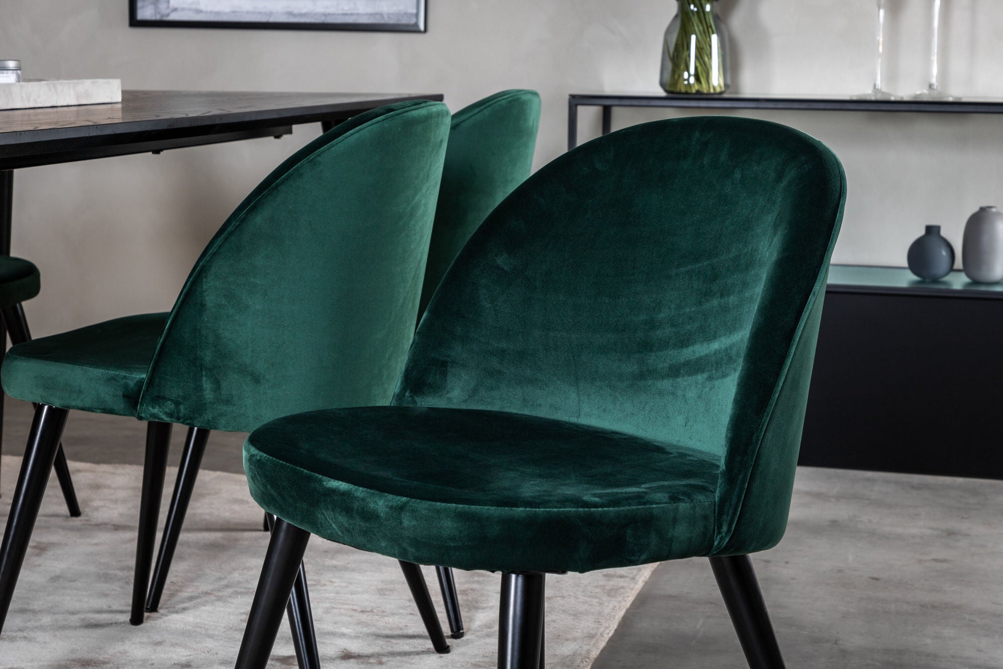 Venture Home Dipp spisebord - 180*90cm - Black Veneer / all black legs +Velvet Spisebordsstol - Green / Black_6