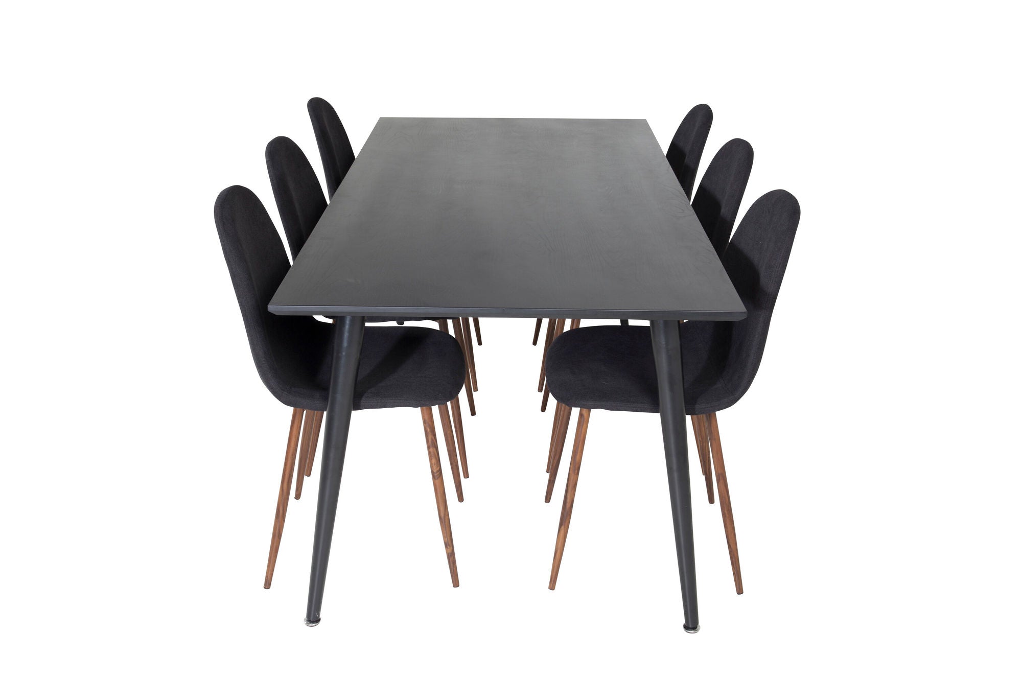 Venture Home Dipp spisebord - 180*90cm - Black Veneer / all black legs +Polar Spisebordsstol - Walnut Legs - Black Fabric_6