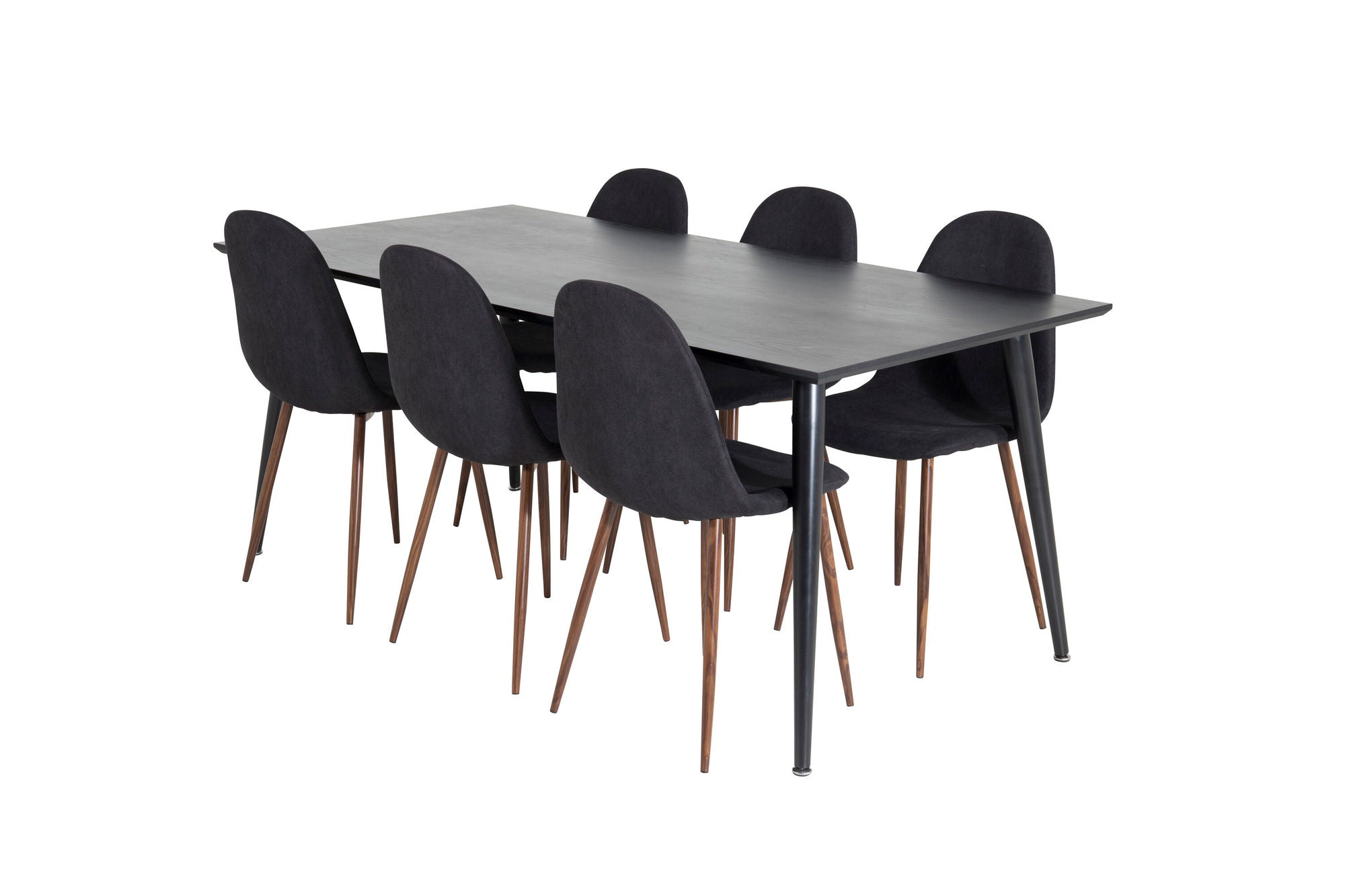 Venture Home Dipp spisebord - 180*90cm - Black Veneer / all black legs +Polar Spisebordsstol - Walnut Legs - Black Fabric_6