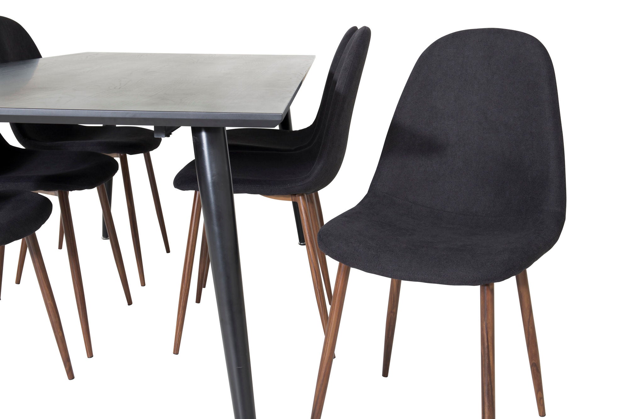 Venture Home Dipp spisebord - 180*90cm - Black Veneer / all black legs +Polar Spisebordsstol - Walnut Legs - Black Fabric_6