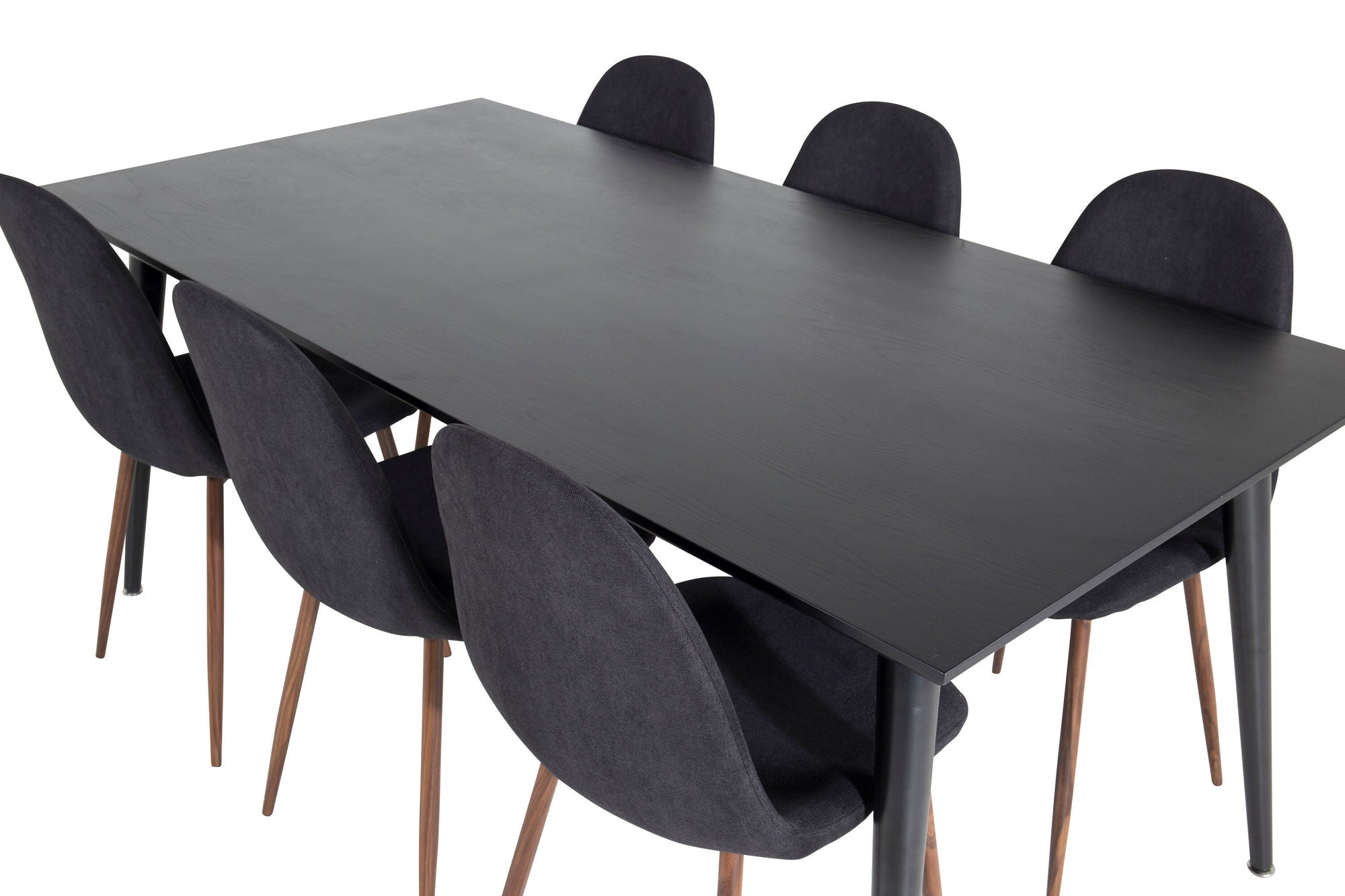 Venture Home Dipp spisebord - 180*90cm - Black Veneer / all black legs +Polar Spisebordsstol - Walnut Legs - Black Fabric_6