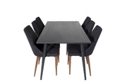 Venture Home Dipp spisebord - 180*90cm - Black Veneer / all black legs +Leone Spisebordsstol - Walnut legs - Black Fabric_6