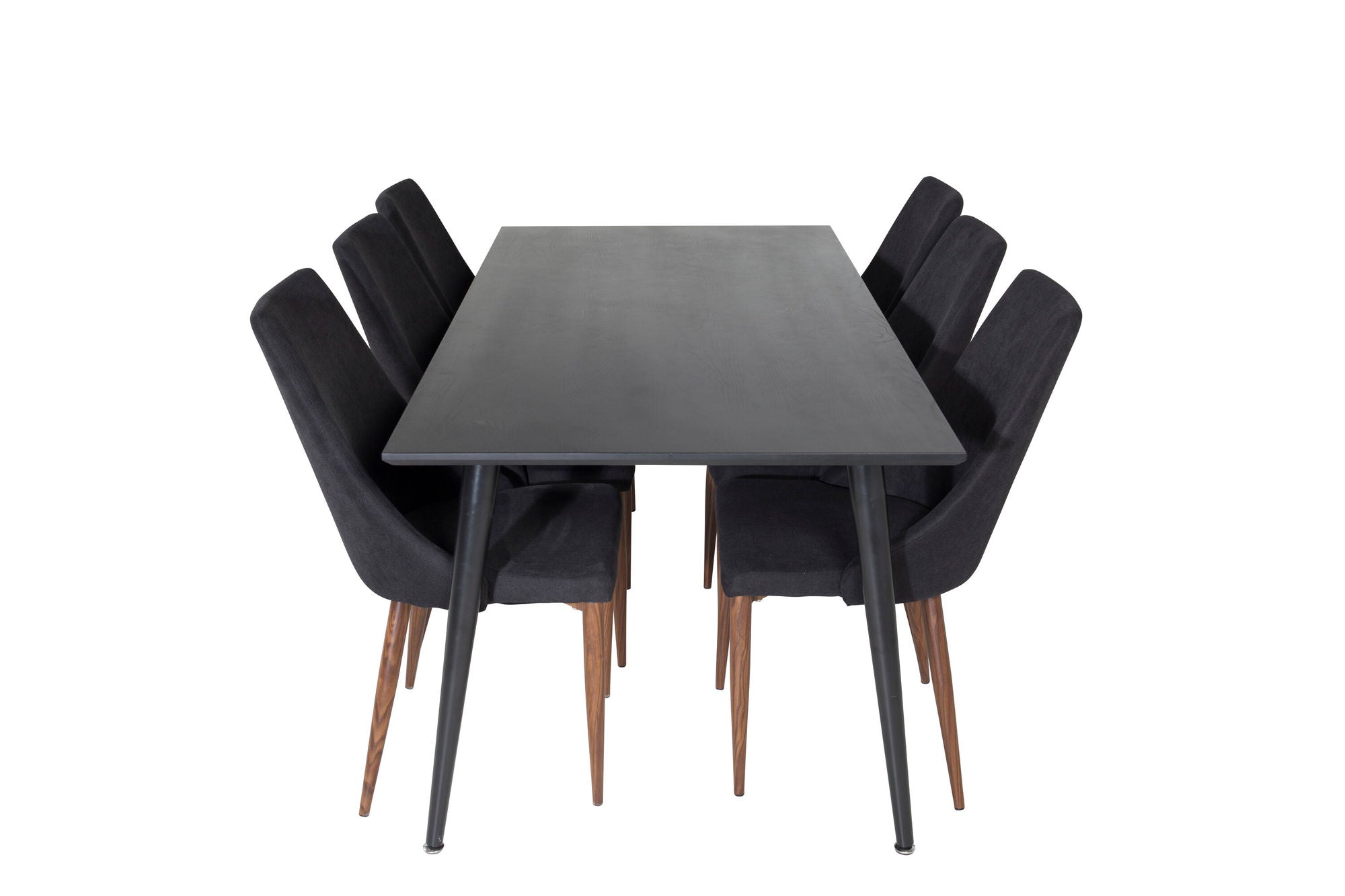 Venture Home Dipp spisebord - 180*90cm - Black Veneer / all black legs +Leone Spisebordsstol - Walnut legs - Black Fabric_6