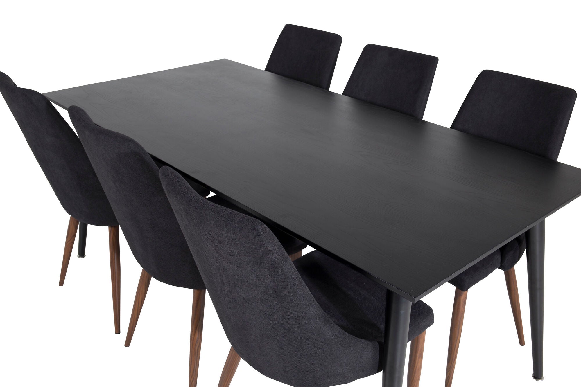 Venture Home Dipp spisebord - 180*90cm - Black Veneer / all black legs +Leone Spisebordsstol - Walnut legs - Black Fabric_6