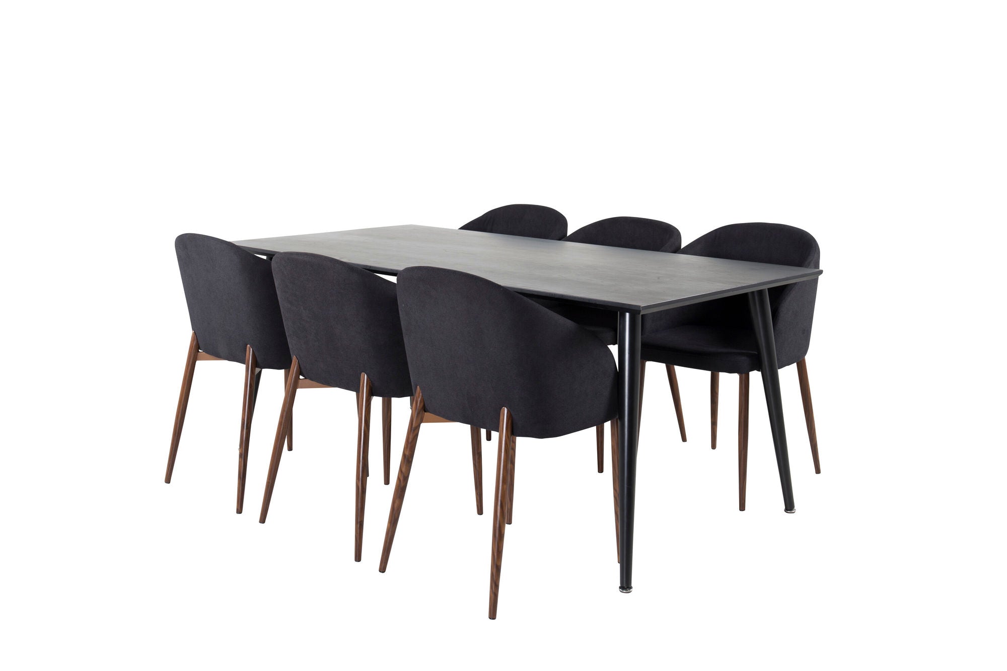 Venture Home Dipp spisebord - 180*90cm - Black Veneer / all black legs +Arch Spisebordsstol - Walnut Legs - Black Fabric_6
