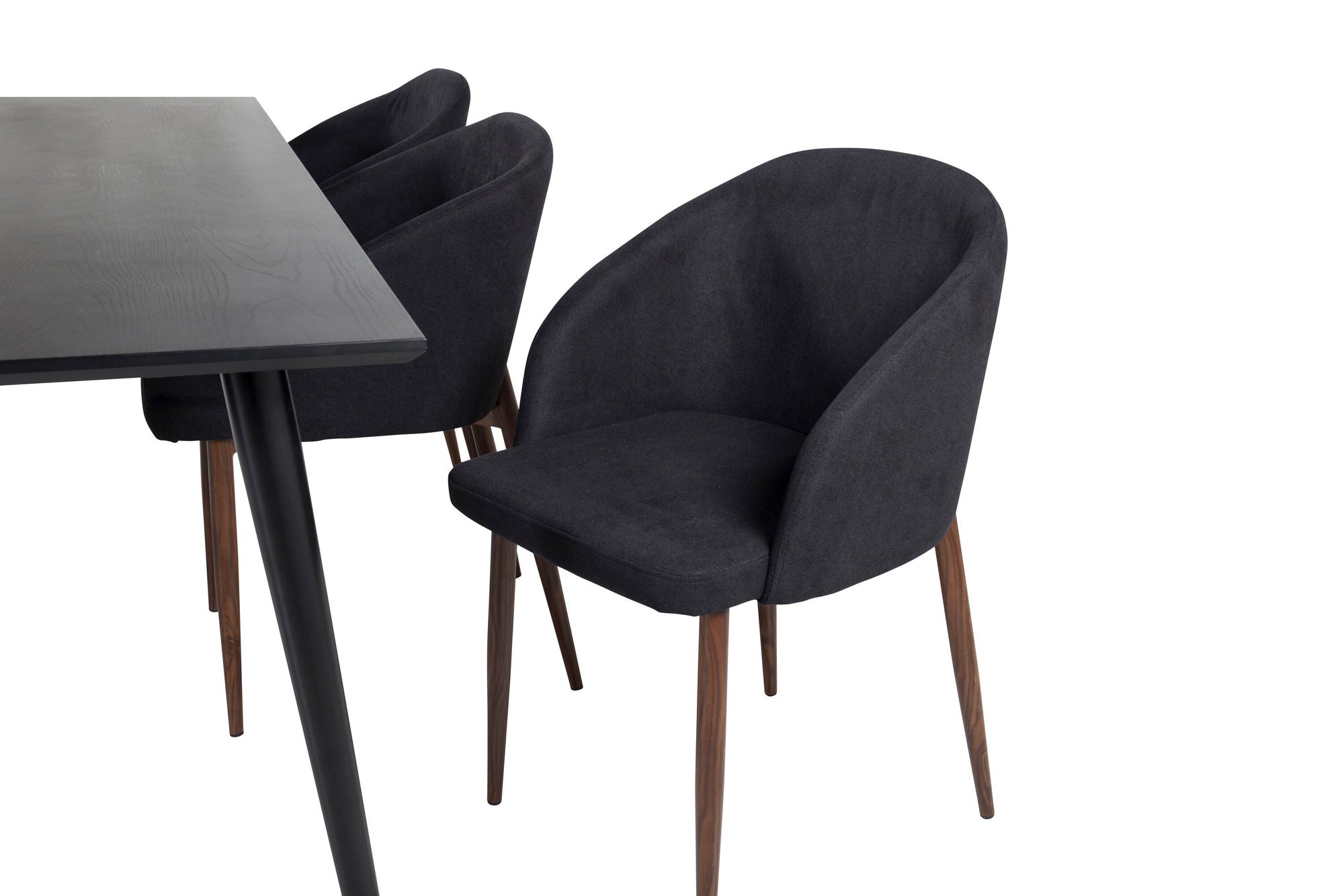 Venture Home Dipp spisebord - 180*90cm - Black Veneer / all black legs +Arch Spisebordsstol - Walnut Legs - Black Fabric_6