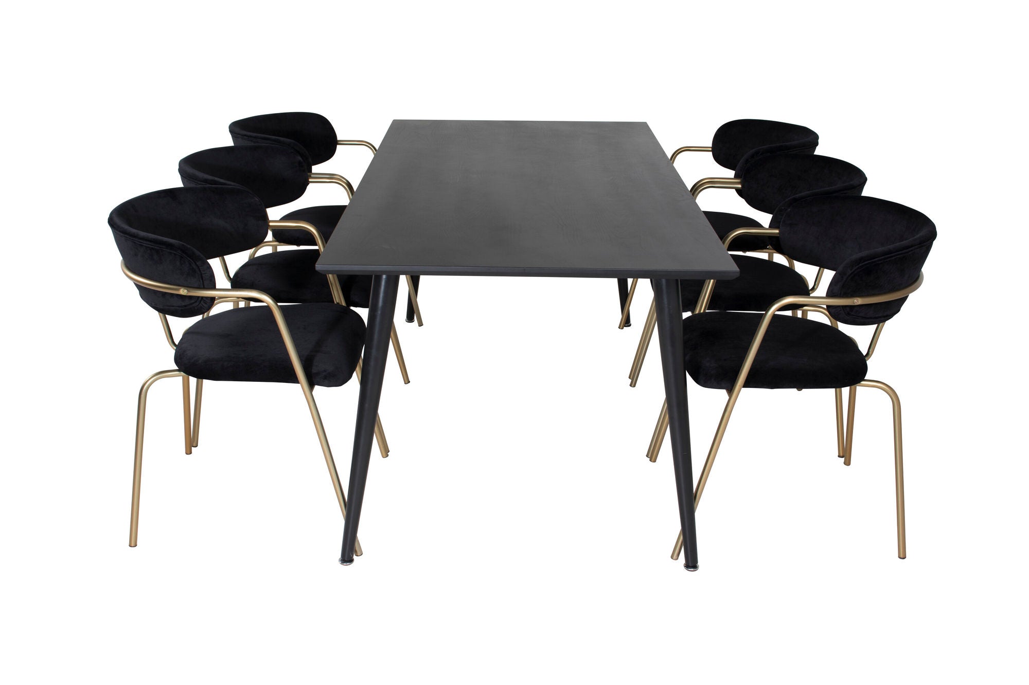Venture Home Dipp spisebord - 180*90cm - Black Veneer / all black legs +Arrow armchair - Brass Legs - Black Velvet_6