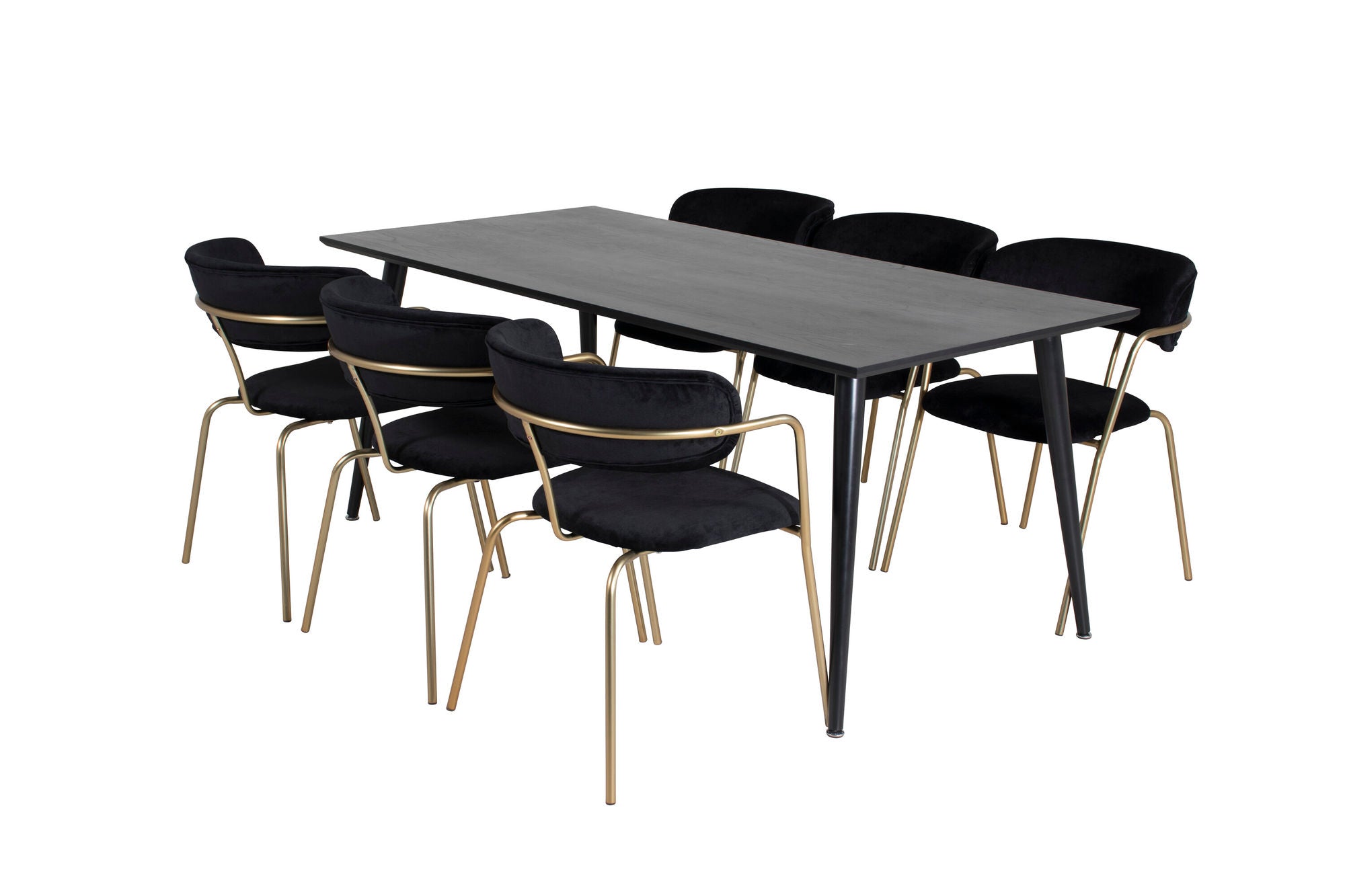 Venture Home Dipp spisebord - 180*90cm - Black Veneer / all black legs +Arrow armchair - Brass Legs - Black Velvet_6