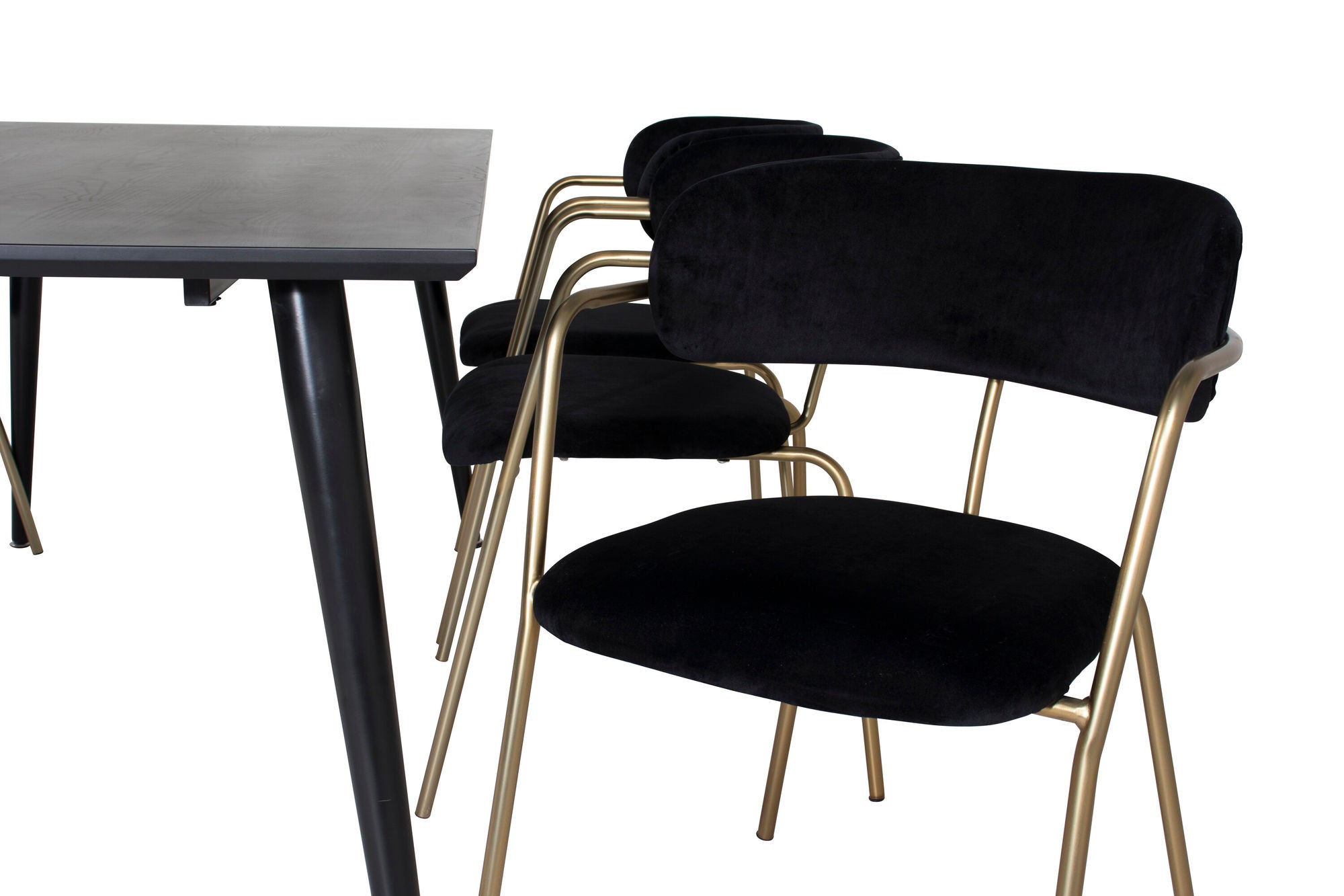 Venture Home Dipp spisebord - 180*90cm - Black Veneer / all black legs +Arrow armchair - Brass Legs - Black Velvet_6