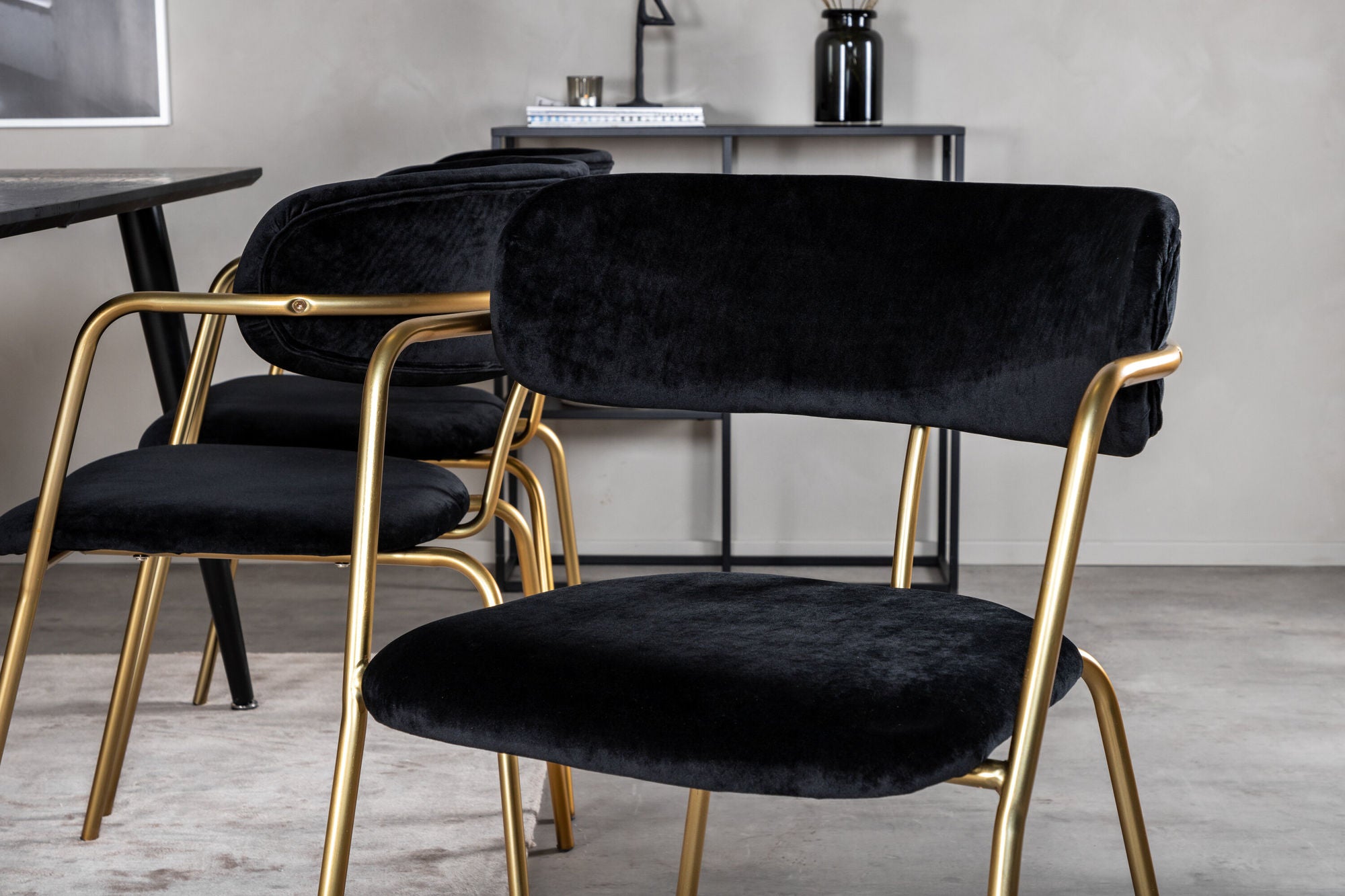 Venture Home Dipp spisebord - 180*90cm - Black Veneer / all black legs +Arrow armchair - Brass Legs - Black Velvet_6