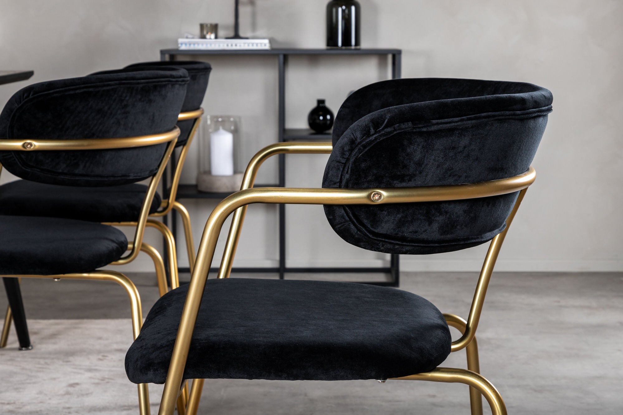 Venture Home Dipp spisebord - 180*90cm - Black Veneer / all black legs +Arrow armchair - Brass Legs - Black Velvet_6