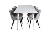 Venture Home Polar spisebord 180 cm - White top / White Legs+Velvet Spisebordsstol - Light Grey / Black_6