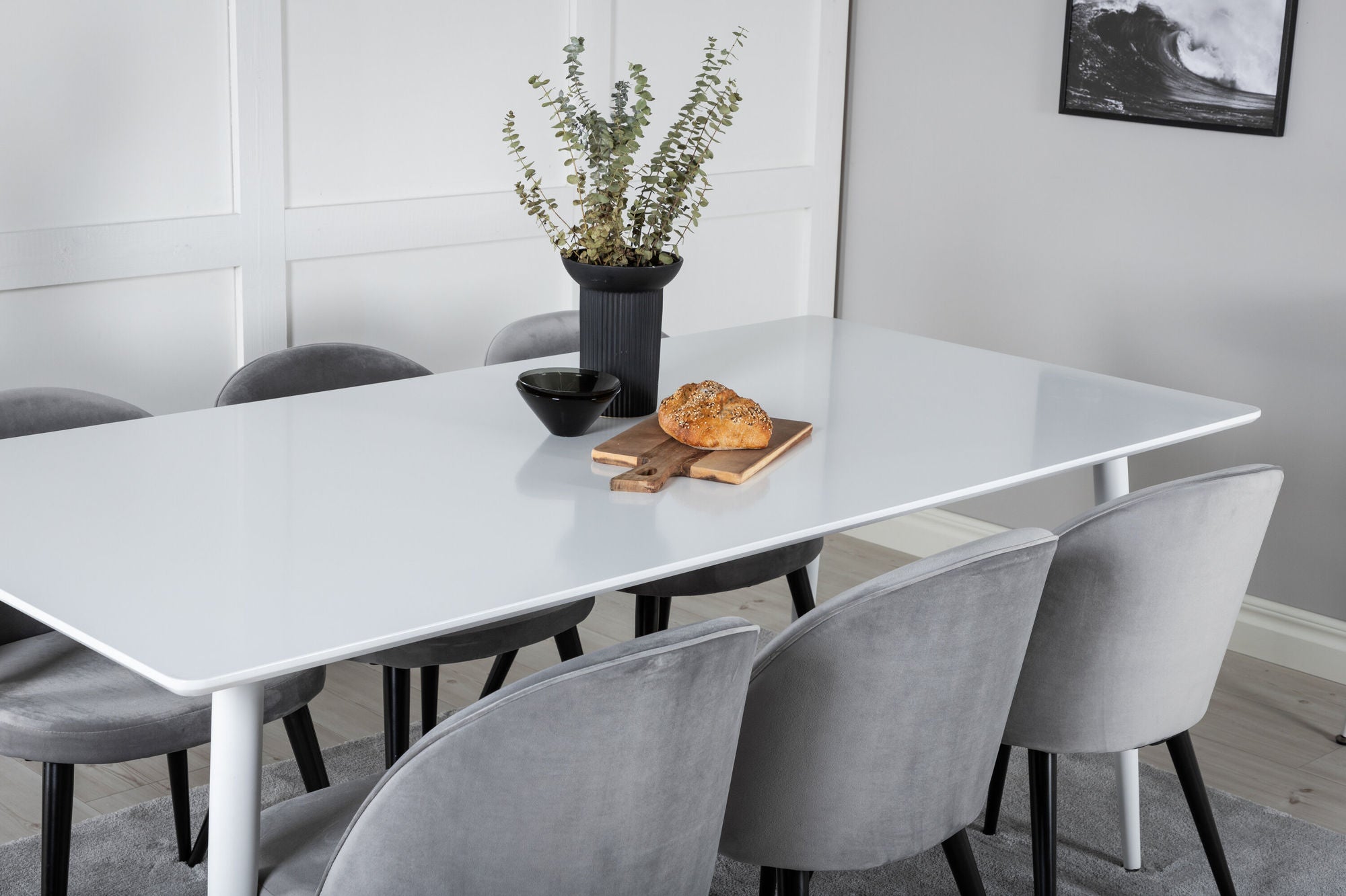 Venture Home Polar spisebord 180 cm - White top / White Legs+Velvet Spisebordsstol - Light Grey / Black_6