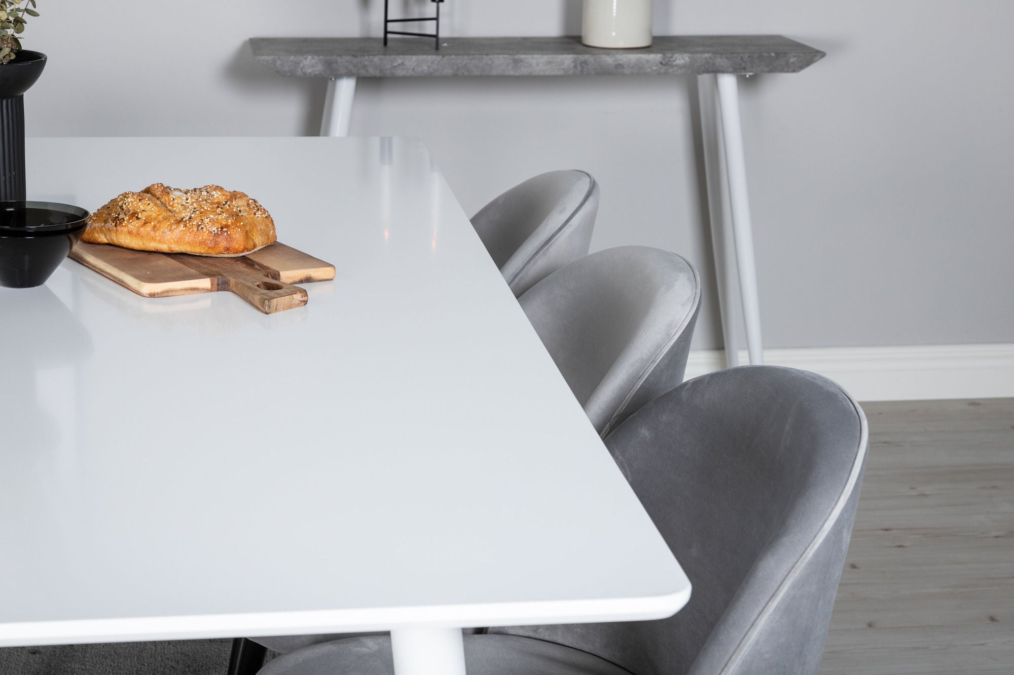 Venture Home Polar spisebord 180 cm - White top / White Legs+Velvet Spisebordsstol - Light Grey / Black_6