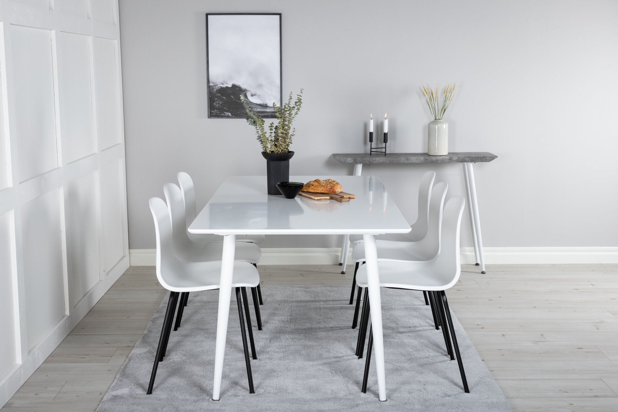 Venture Home Polar spisebord 180 cm - White top / White Legs+Arctic Spisebordsstol - Black Legs - White Plastic_6