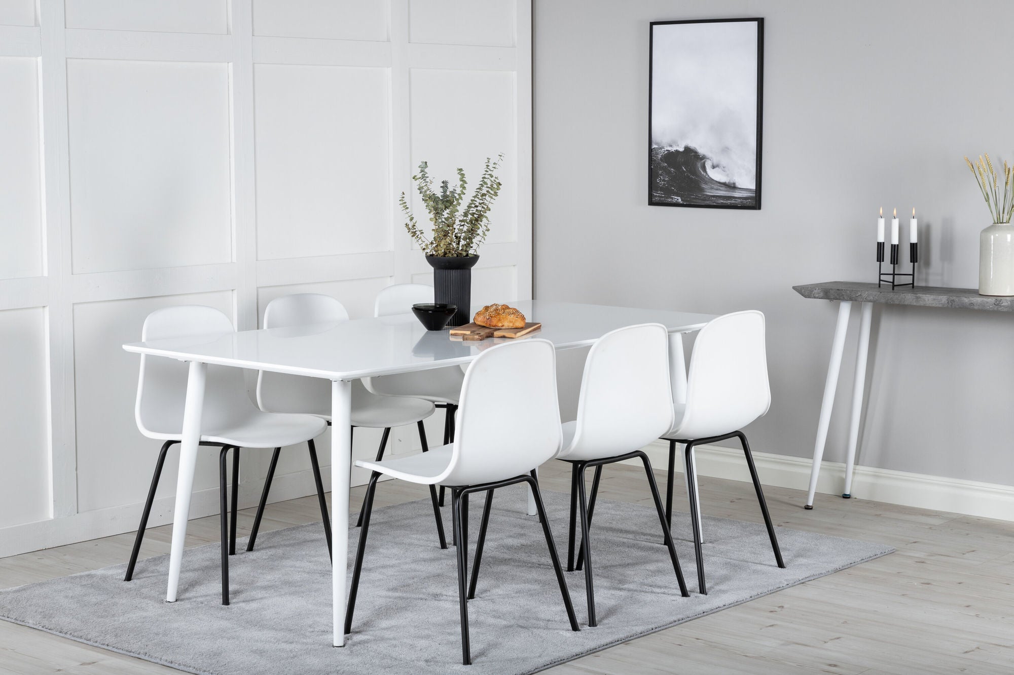 Venture Home Polar spisebord 180 cm - White top / White Legs+Arctic Spisebordsstol - Black Legs - White Plastic_6