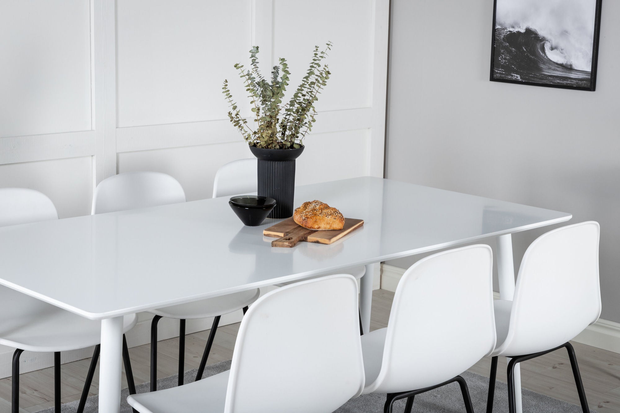 Venture Home Polar spisebord 180 cm - White top / White Legs+Arctic Spisebordsstol - Black Legs - White Plastic_6