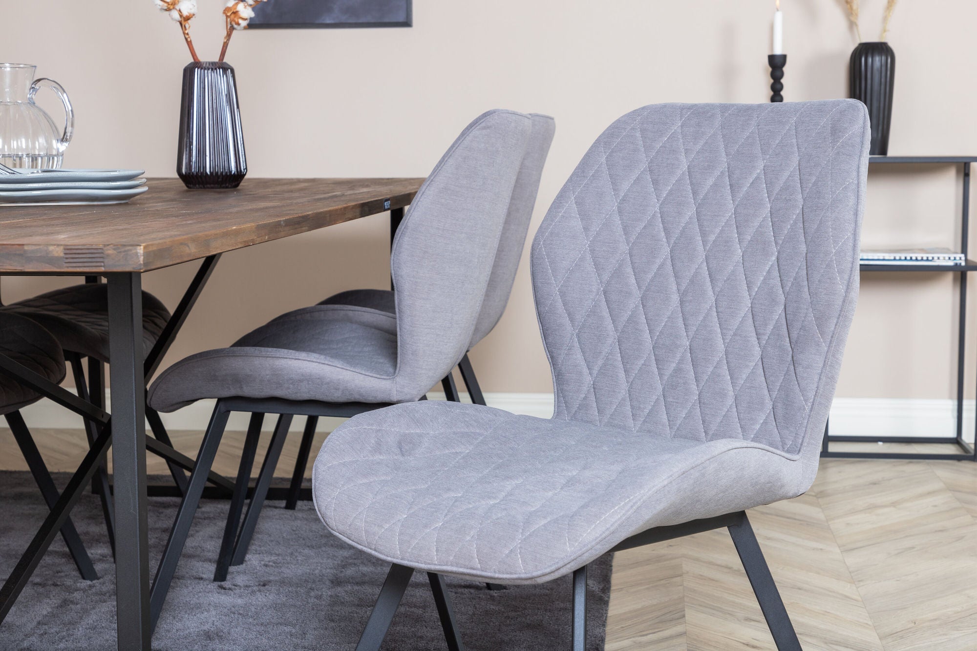 Venture Home Padang spisebord - 250*100*H76 - Dark Teak / Black+Gemma Spisebordsstol - Black Legs - Grey Fabric_6
