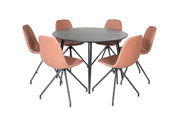 Venture Home Dipp spisebord - 115cm - Black Veneer / All black legs +Polar Spisebordsstol with Spin function - black Legs - Brown PU - White Stitches_6